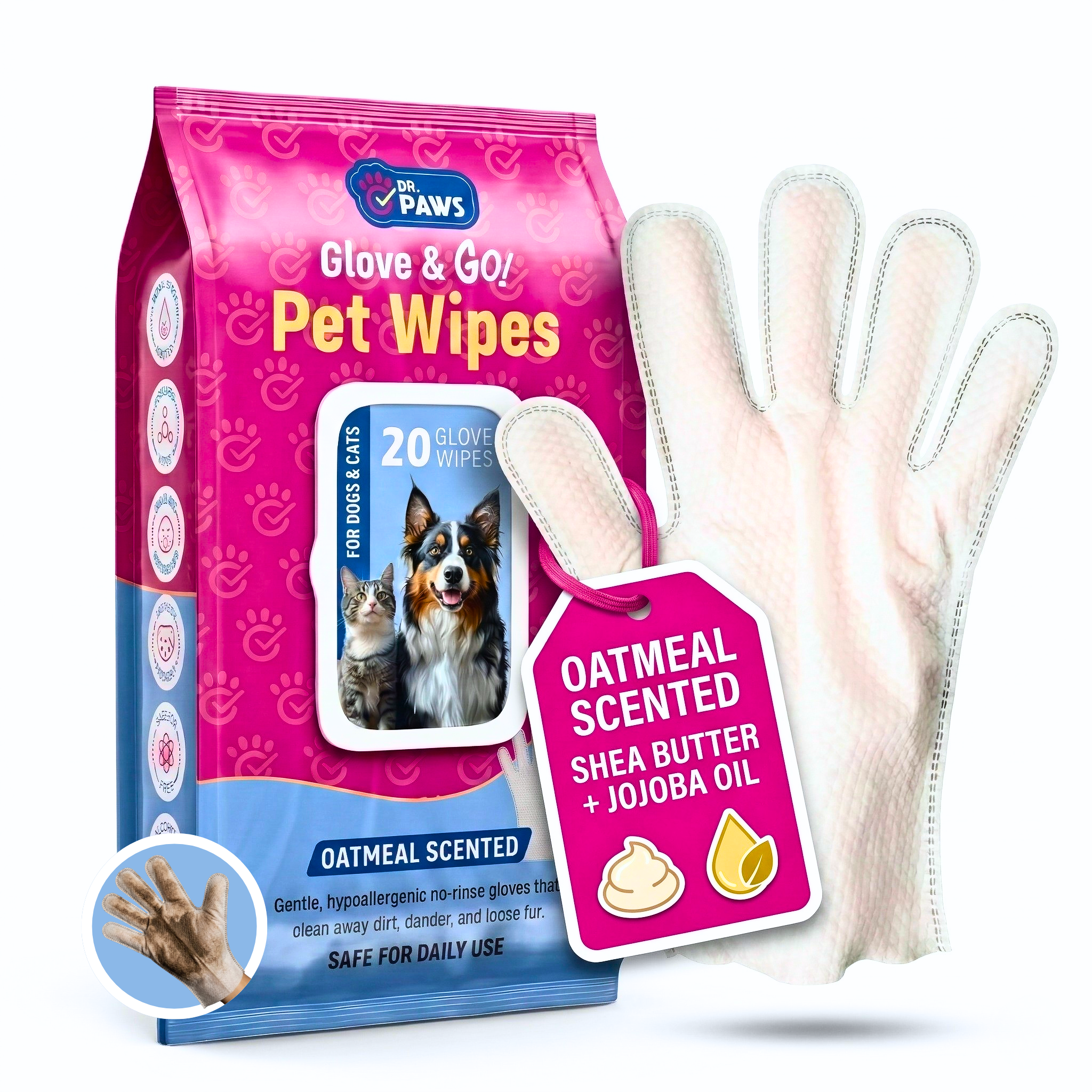 Glove & Go! Glove Grooming Wipes for Dogs & Cats (20 Count)