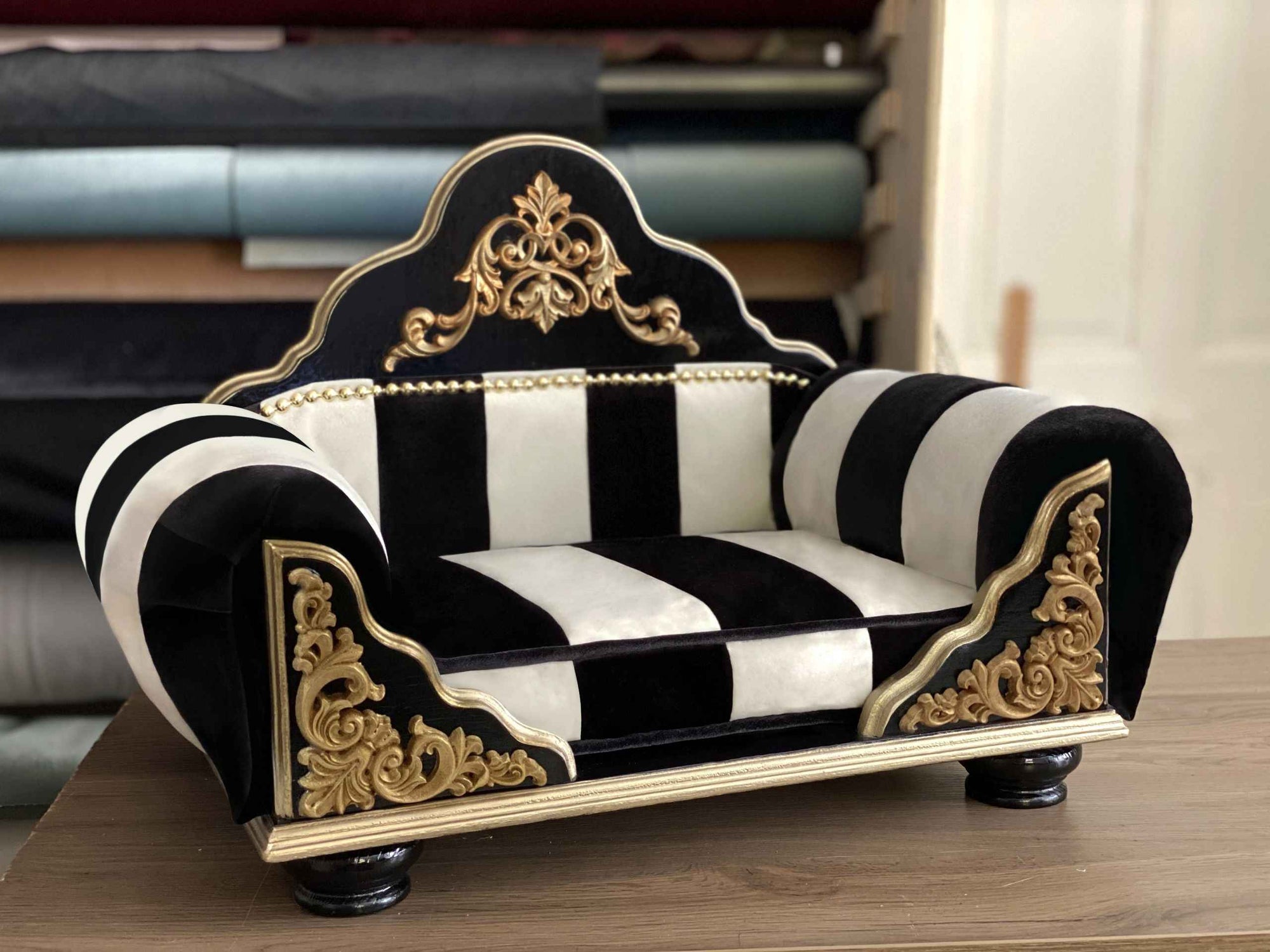 Grace Kelly Black & White Striped Dog Bed