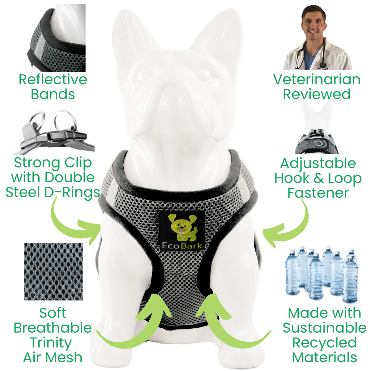 EcoBark – Gray Reflective Step-In Dog Harness