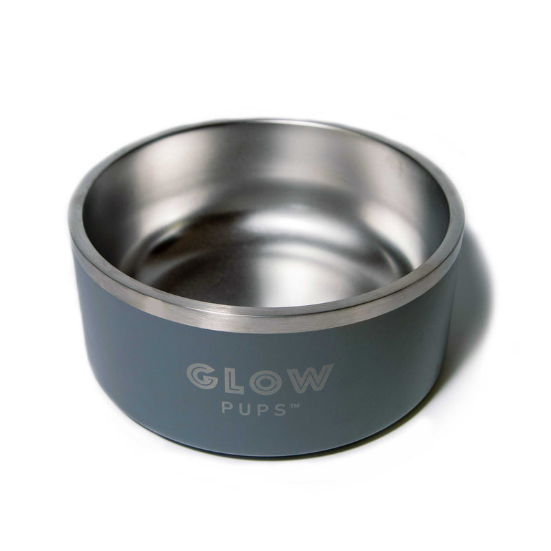 Glow Pups: Grey Vacuum Insulated Stainless Steel Dog Bowl