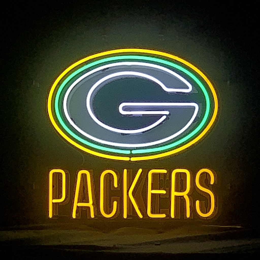Green Bay Packers Logo Real Glass Neon Sign
