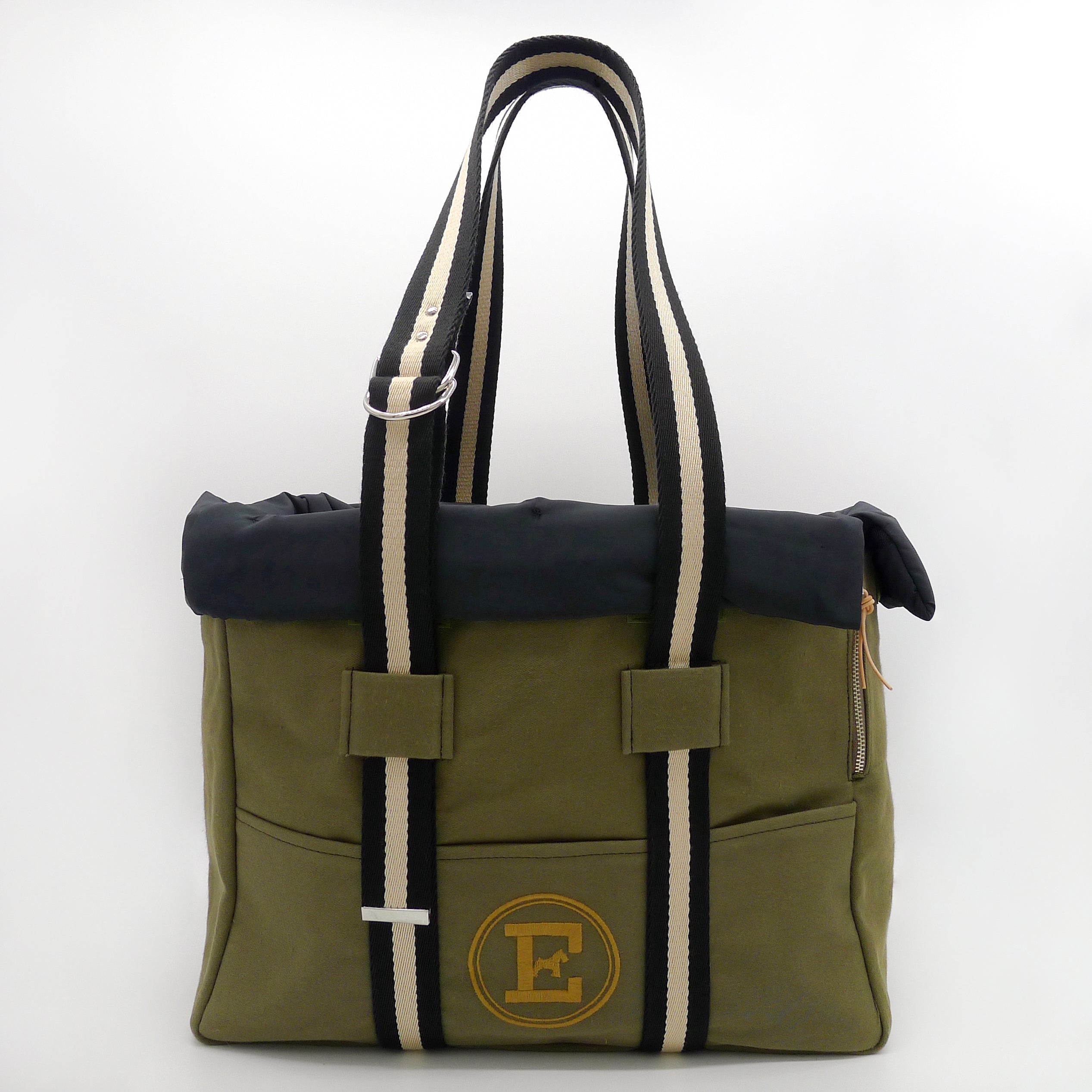 Green Canvas Pet Carrier with Removable Quilted Interior