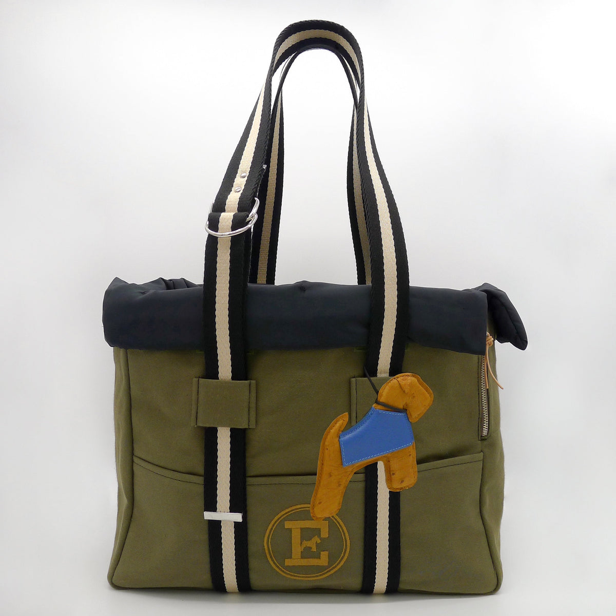 Green Canvas Pet Carrier with Removable Quilted Interior