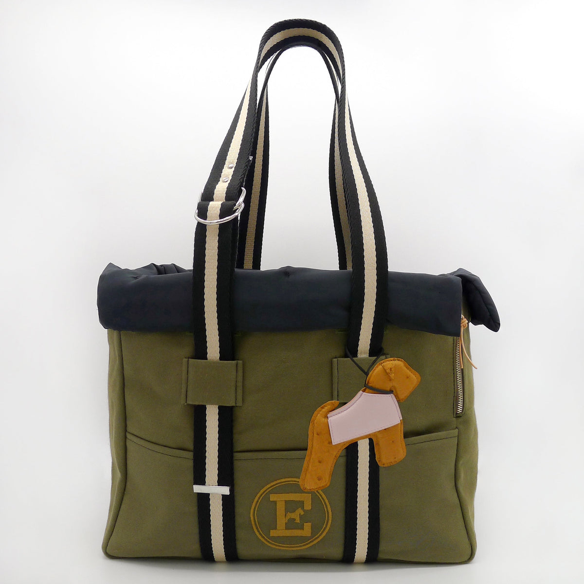 Green Canvas Pet Carrier with Removable Quilted Interior