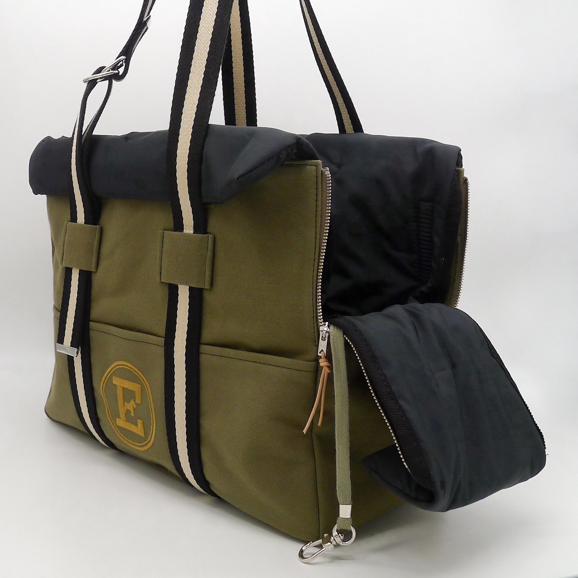 Green Canvas Pet Carrier with Removable Quilted Interior