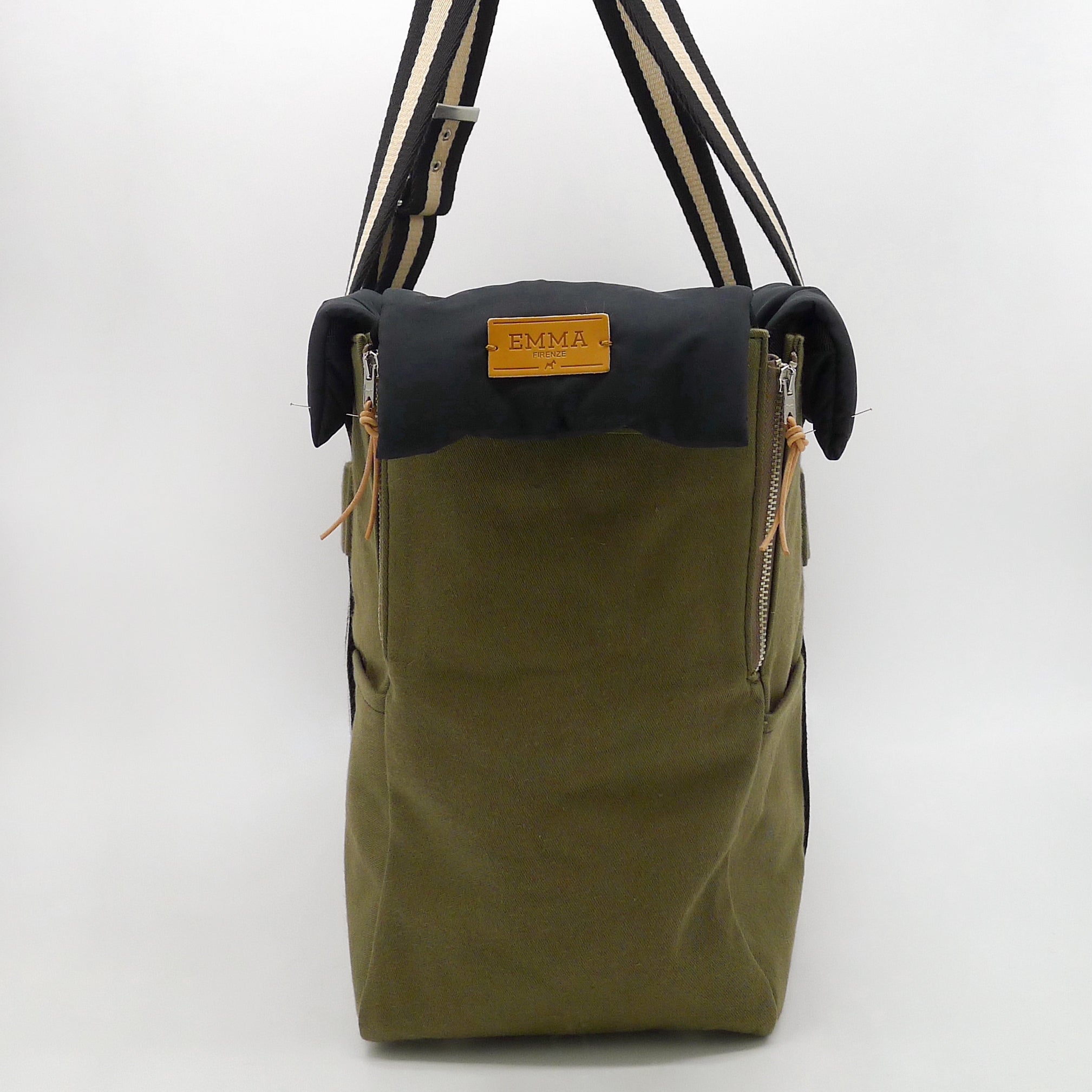 Green Canvas Pet Carrier with Removable Quilted Interior