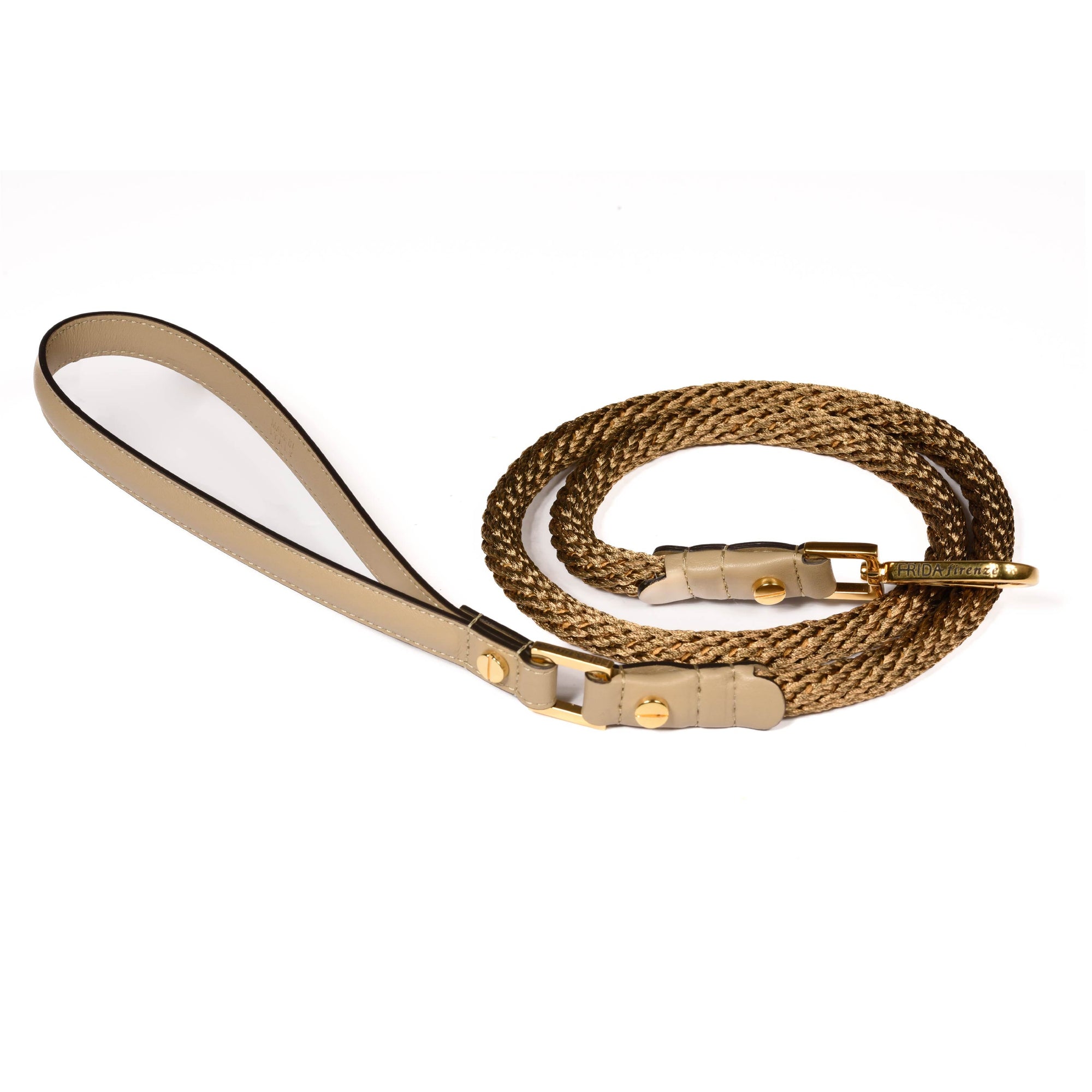 Leather Dog Leash in Mud - Rope, Made in Italy