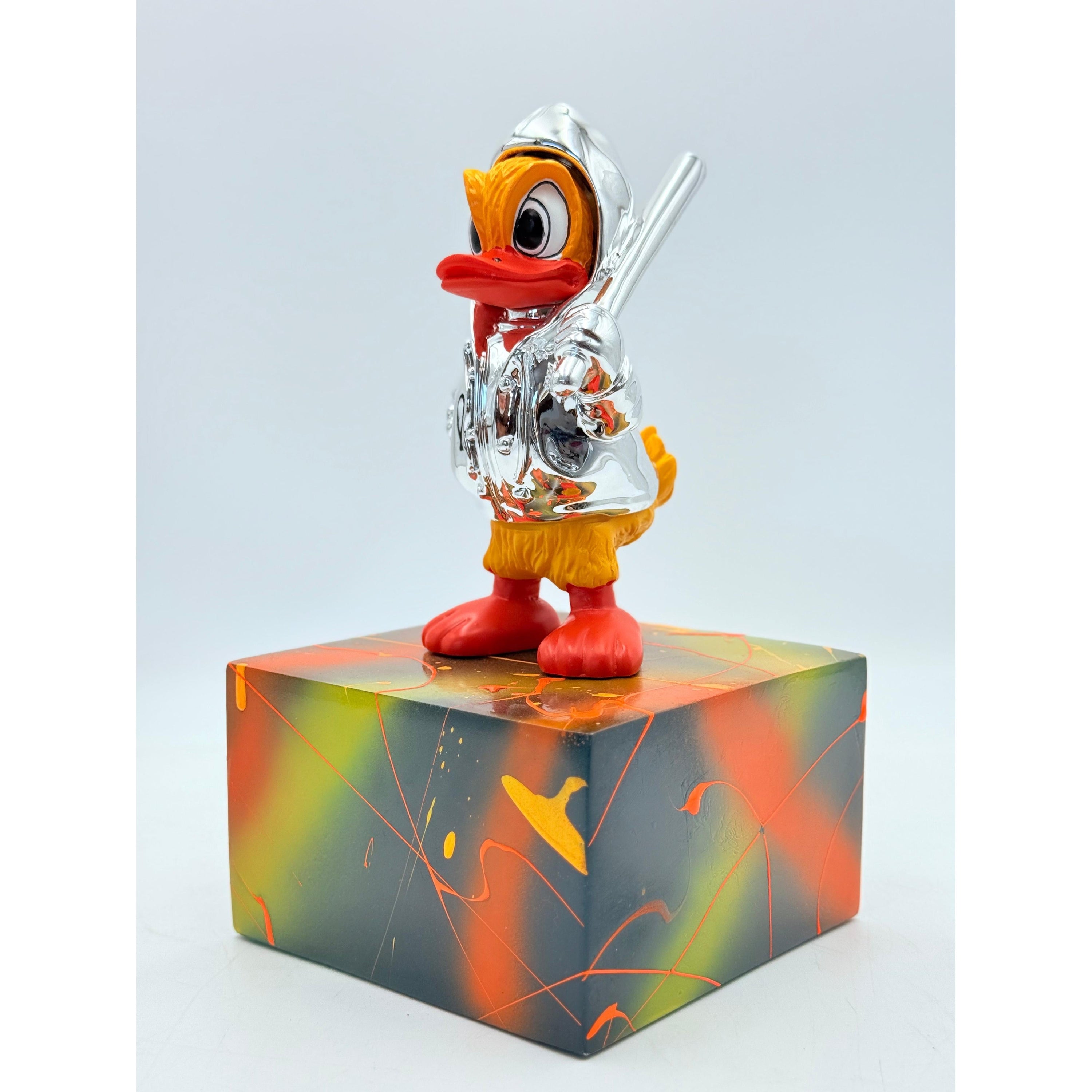 Duck Sculpture - Silver Chrome Jacket Silver; Red Chrome Decor Sculpture image 2 - HT Animal Supply
