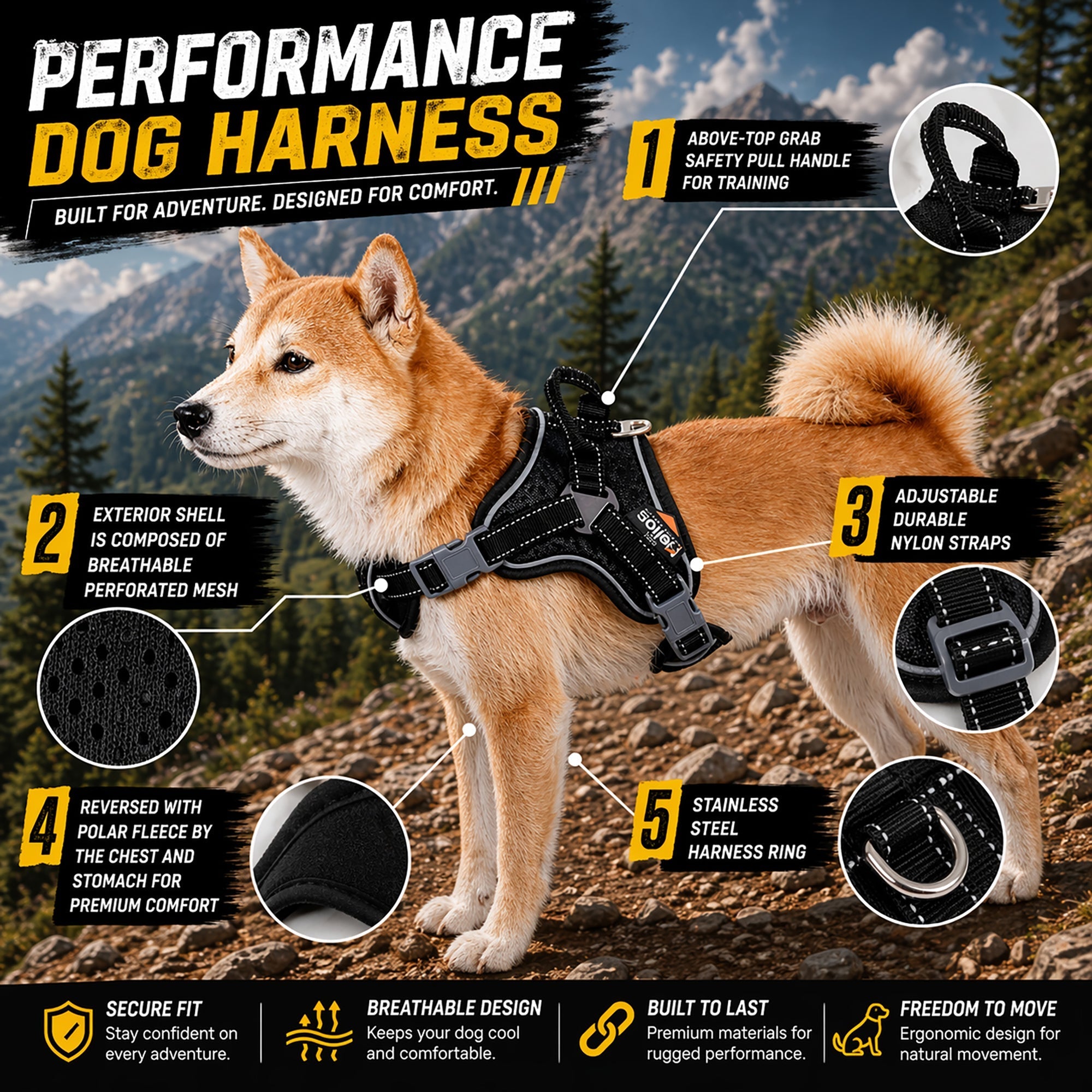 Dog Helios Scorpion Sporty High-Performance Free-Range Dog Harness | HT Animal Supply