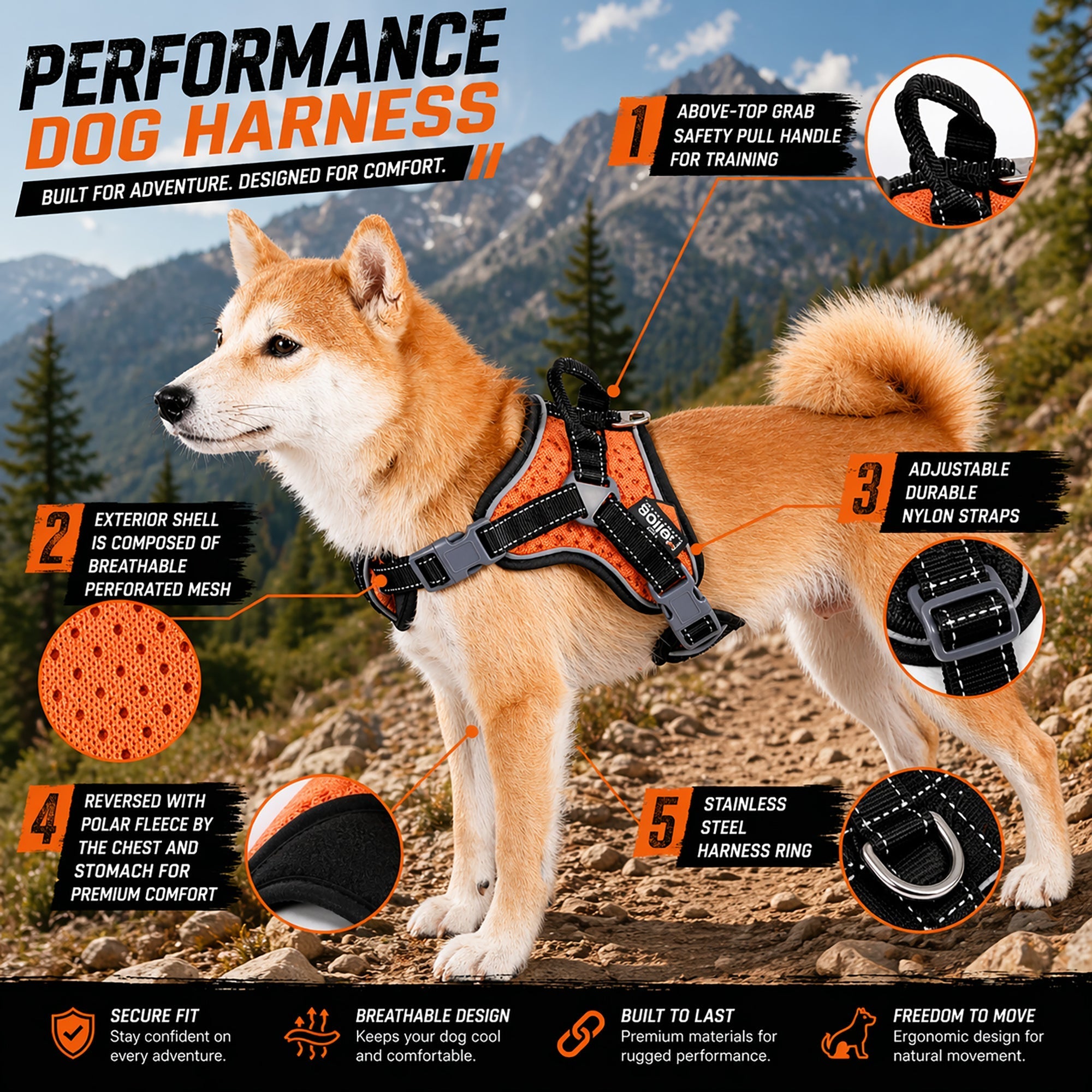 Dog Helios Scorpion Sporty High-Performance Free-Range Dog Harness | HT Animal Supply