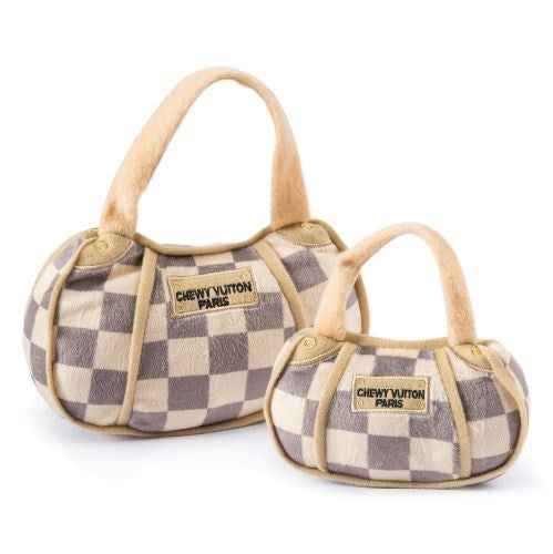 Haute Diggity Dog Tan Checker Chewy Vuiton Handbag Plush Dog Toy
