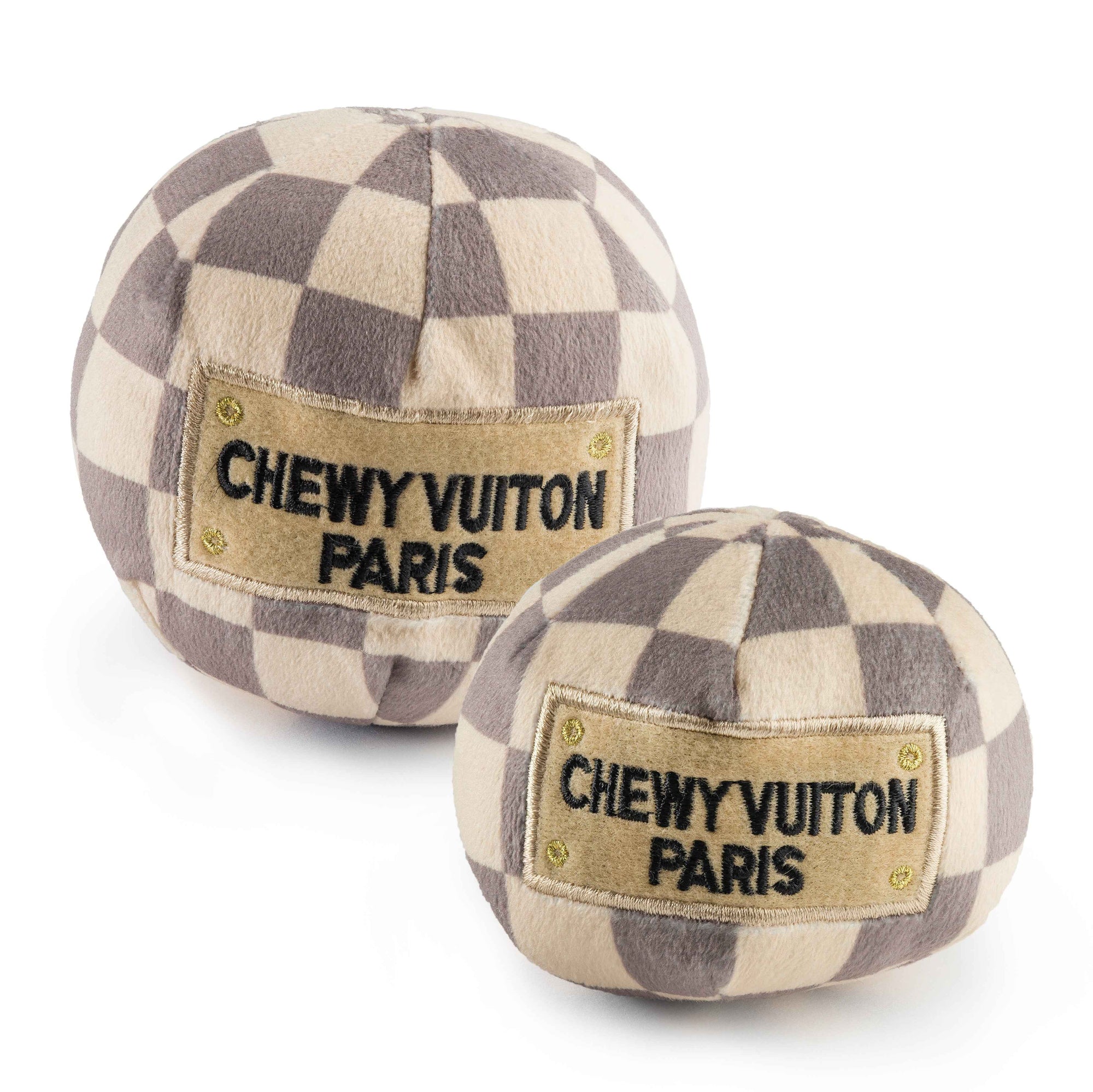 Haute Diggity Dog Tan Checker Chewy Vuiton Ball Plush Dog Toy