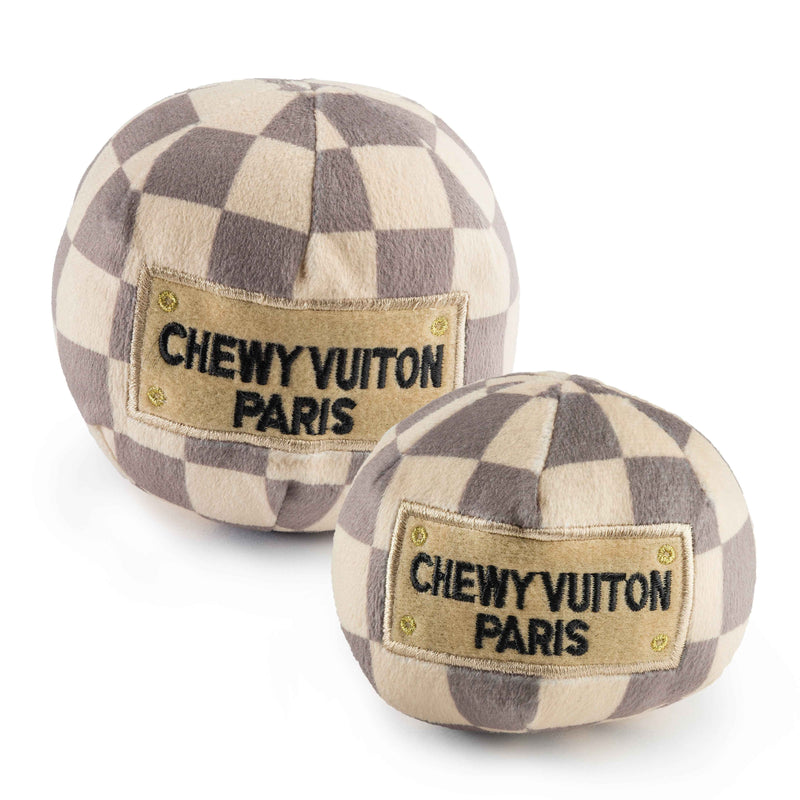 Haute Diggity Dog Tan Checker Chewy Vuiton Ball Plush Dog Toy