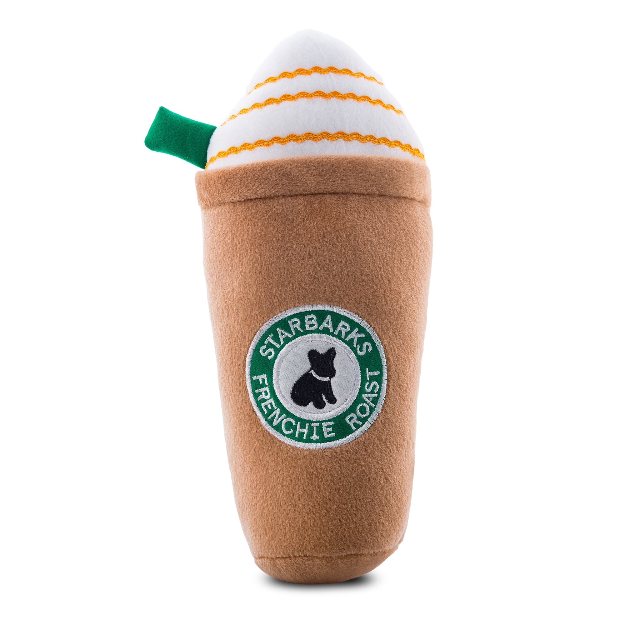 Haute Diggity Dog Starbarks Frenchie Roast Plush Toy with straw Plush Dog Toy