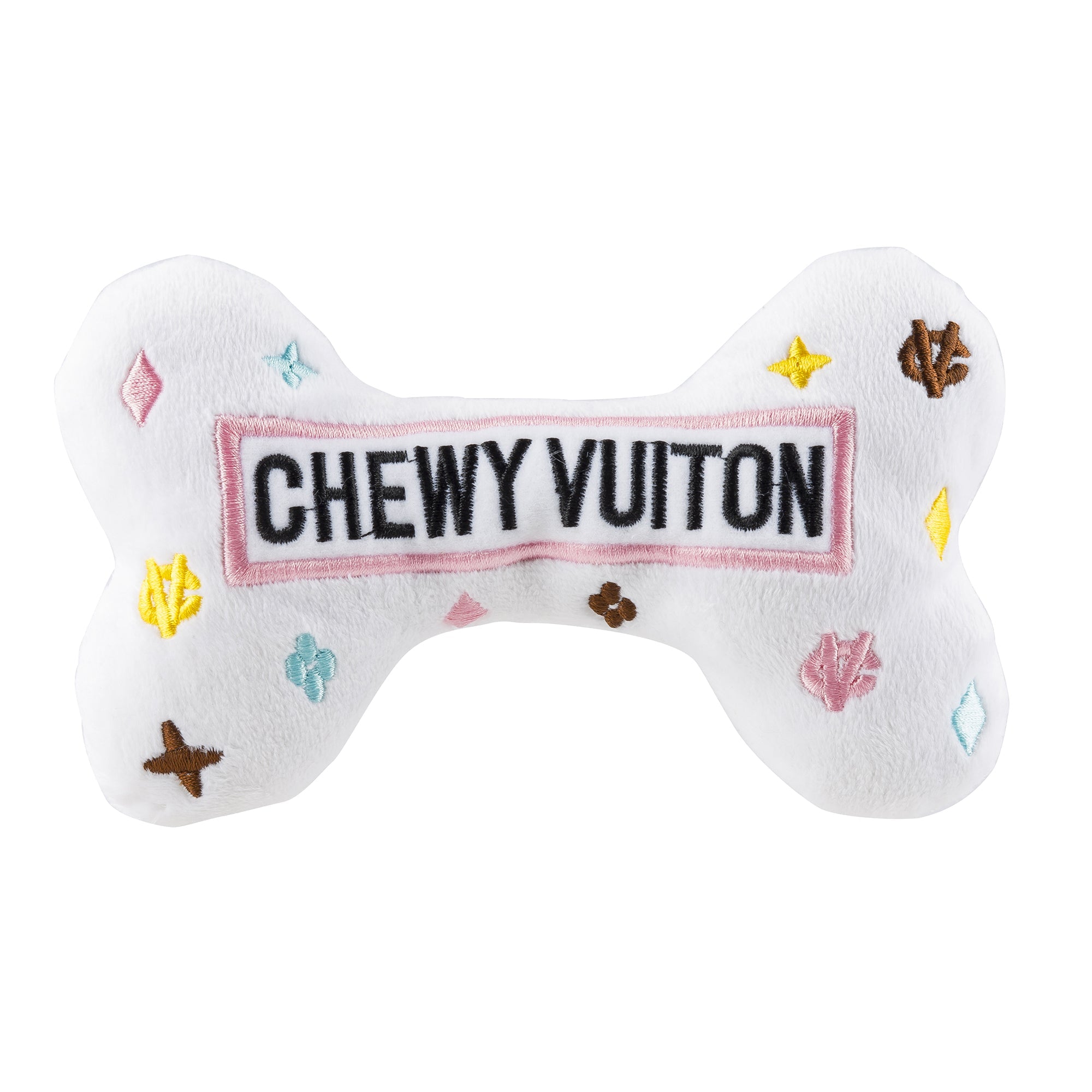 Haute Diggity Dog White Chewy Vuiton Bone Toy Plush Dog Toy