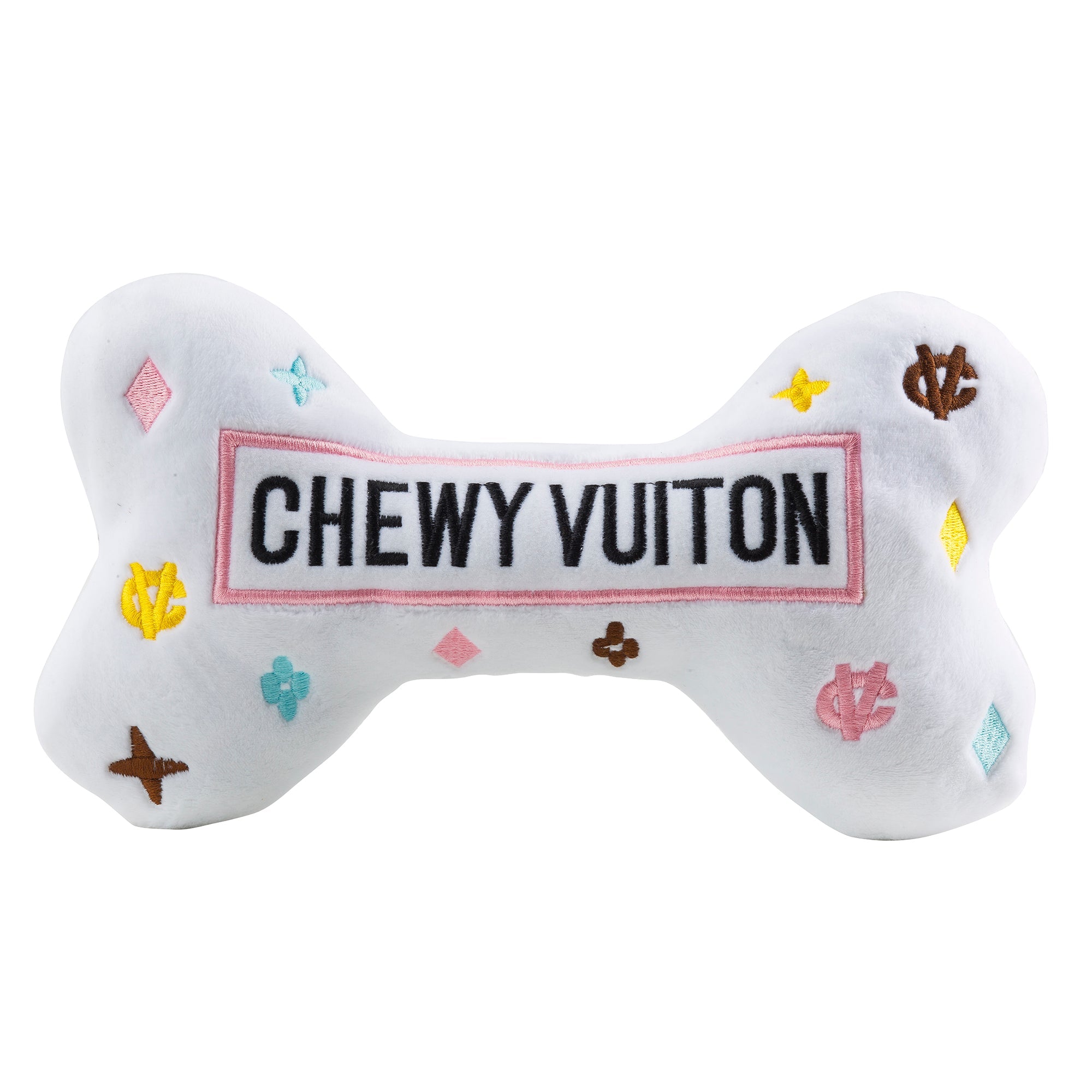 Haute Diggity Dog White Chewy Vuiton Bone Toy Plush Dog Toy