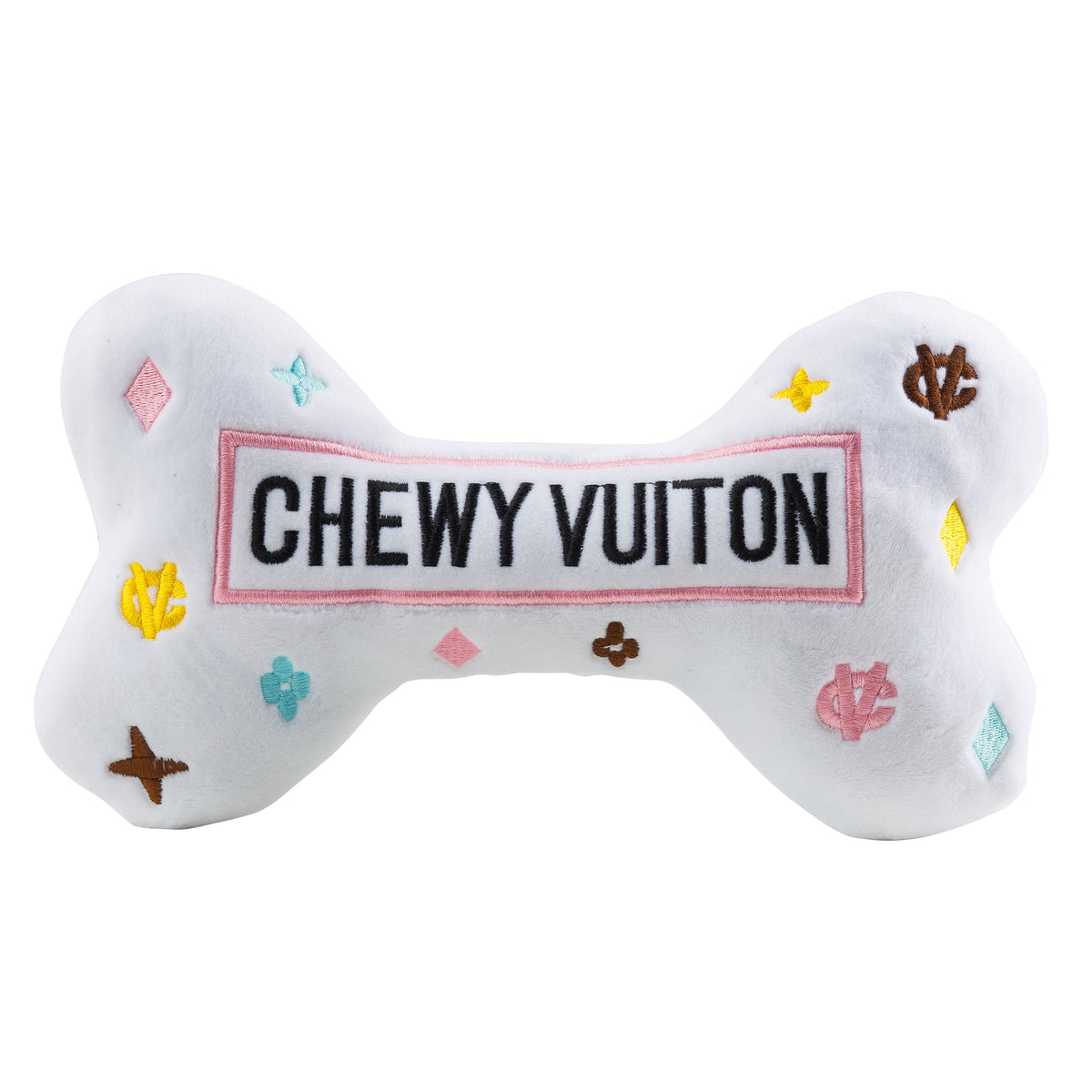 Haute Diggity Dog White Chewy Vuiton Bone Toy Plush Dog Toy
