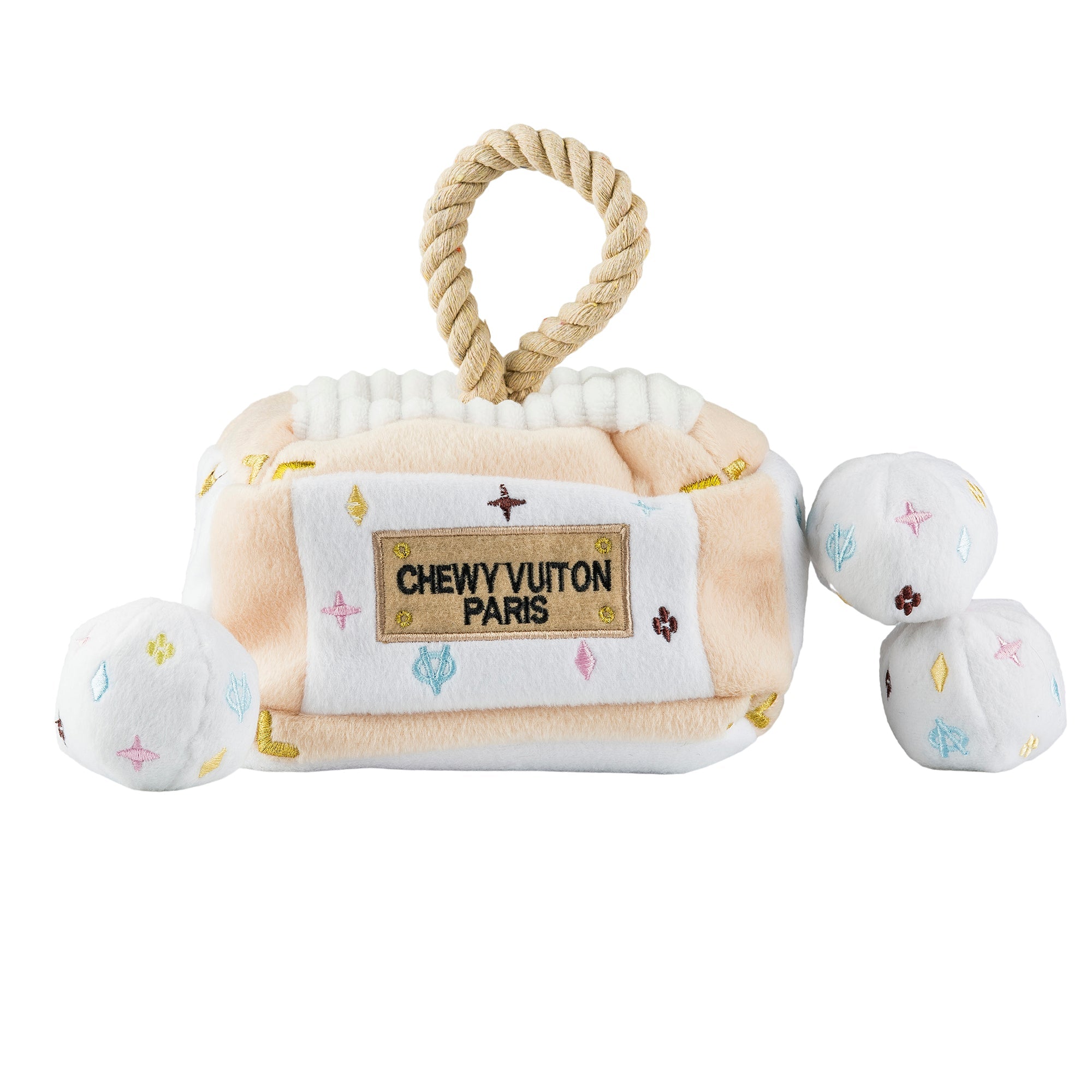 Haute Diggity Dog White Chewy Vuiton Trunk Activity House Plush Dog Toy