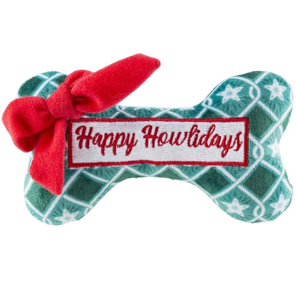 Haute Diggity Dog Green Stars Bone - Happy Howlidays Christmas Christmas Plush Dog Toy