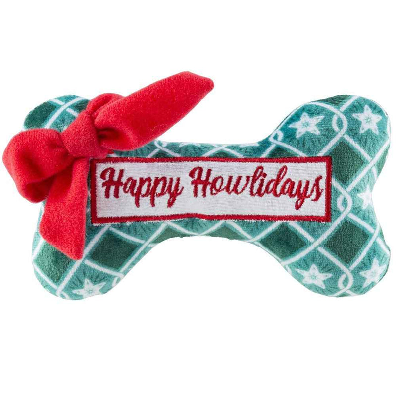 Haute Diggity Dog Green Stars Bone - Happy Howlidays Christmas Christmas Plush Dog Toy