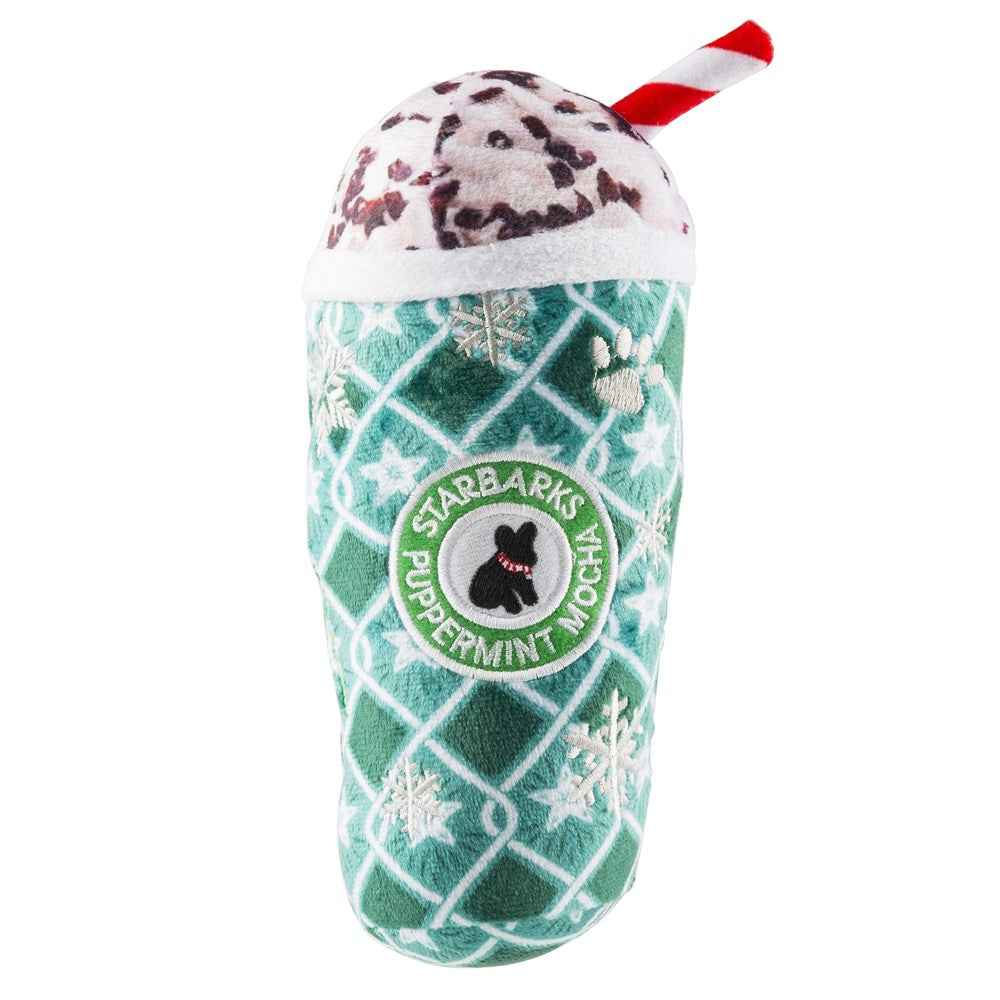 Haute Diggity Dog Starbarks Puppermint Mocha - Green Stars Cup Christmas Plush Dog Toy Holidays Christmas Plush Dog Toy