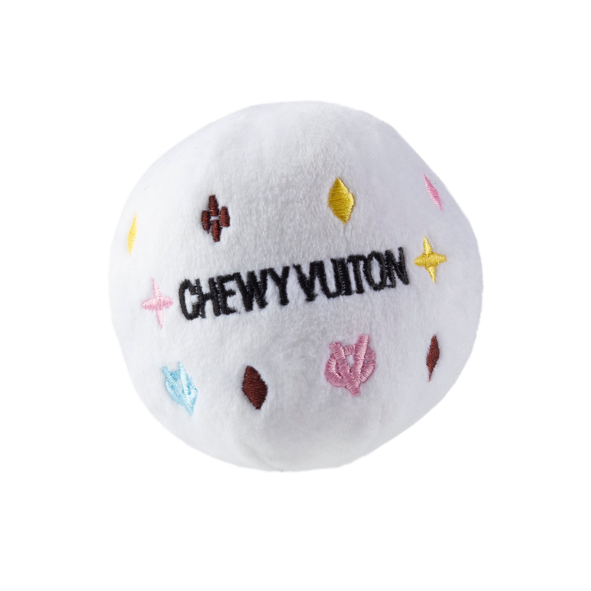 Haute Diggity Dog White Chewy Vuiton Ball Plush Dog Toy