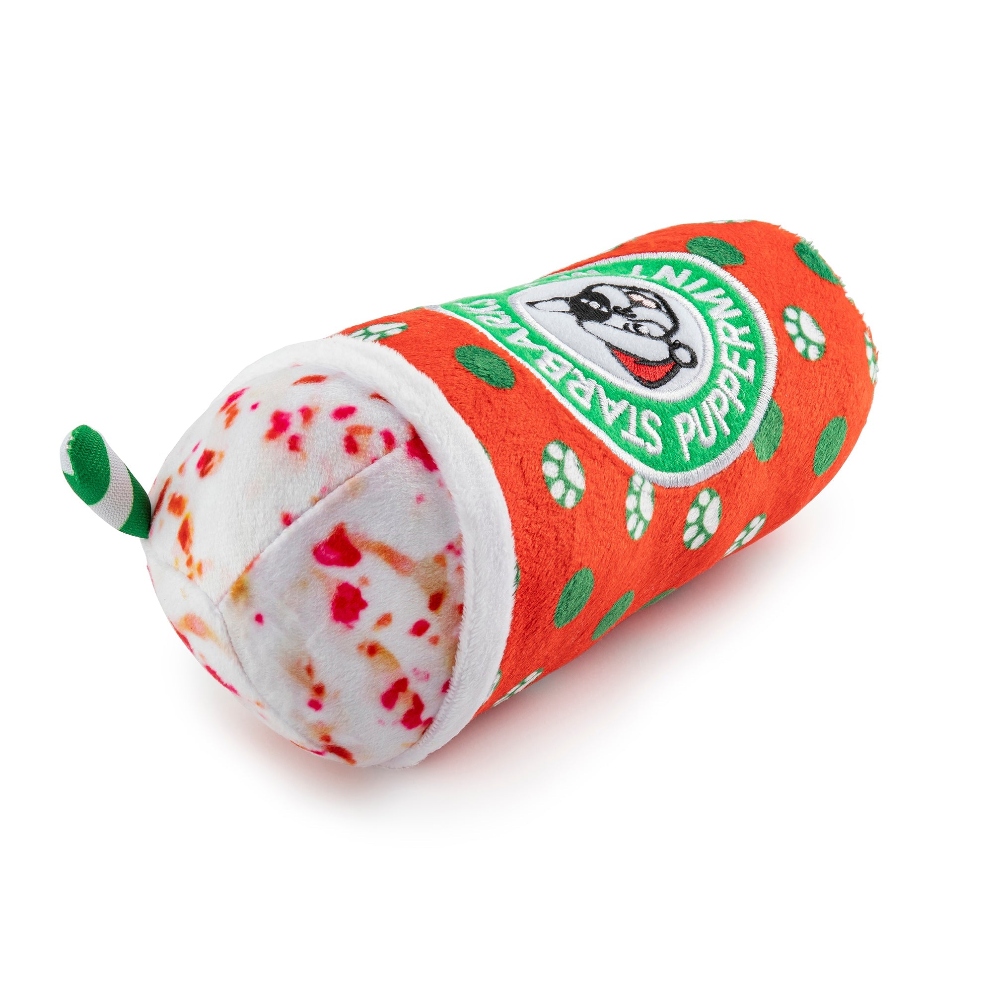 Haute Diggity Dog Starbarks Puppermint Mocha - Christmas Holiday Dots Cup Christmas Plush Dog Toy