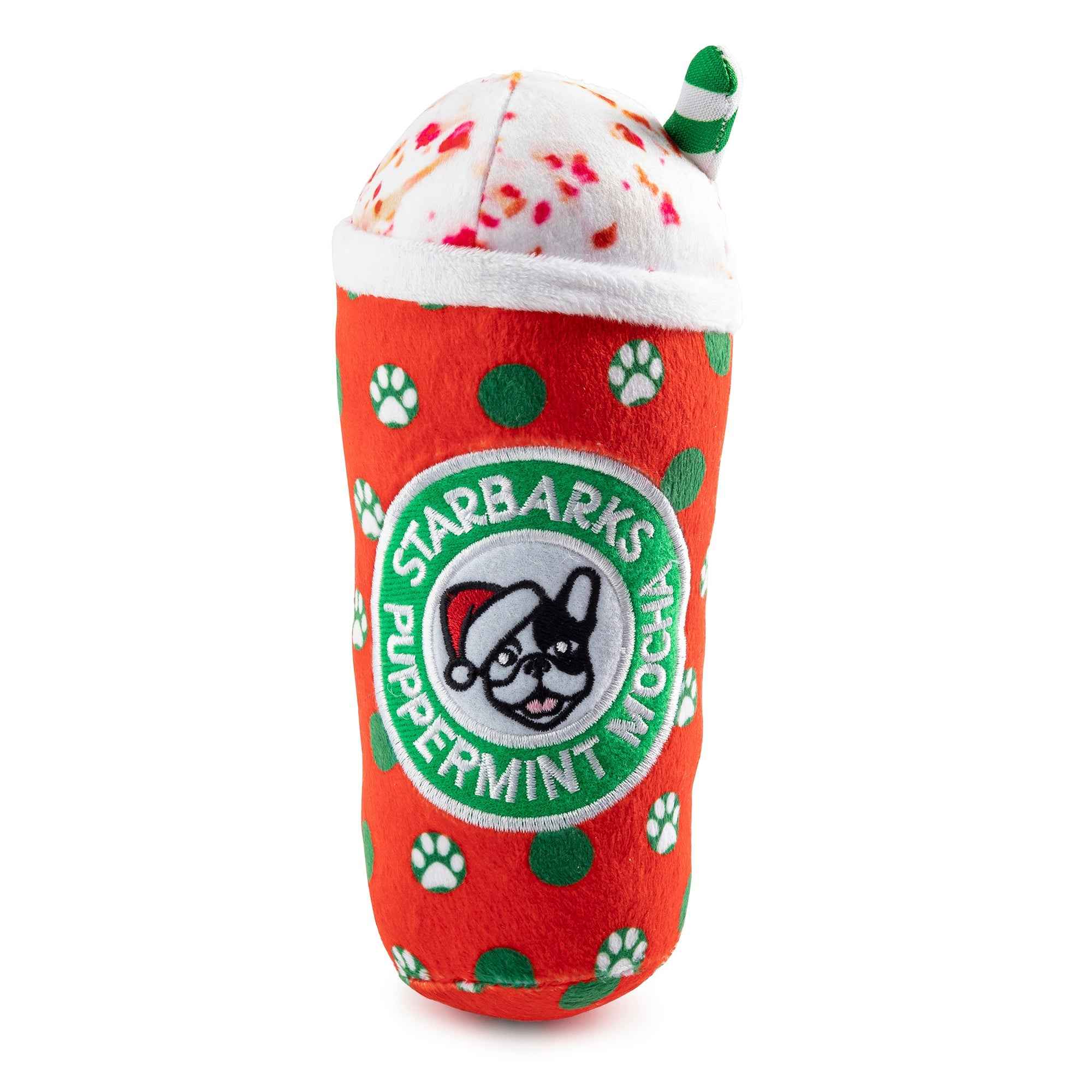 Haute Diggity Dog Starbarks Puppermint Mocha - Christmas Holiday Dots Cup Christmas Plush Dog Toy