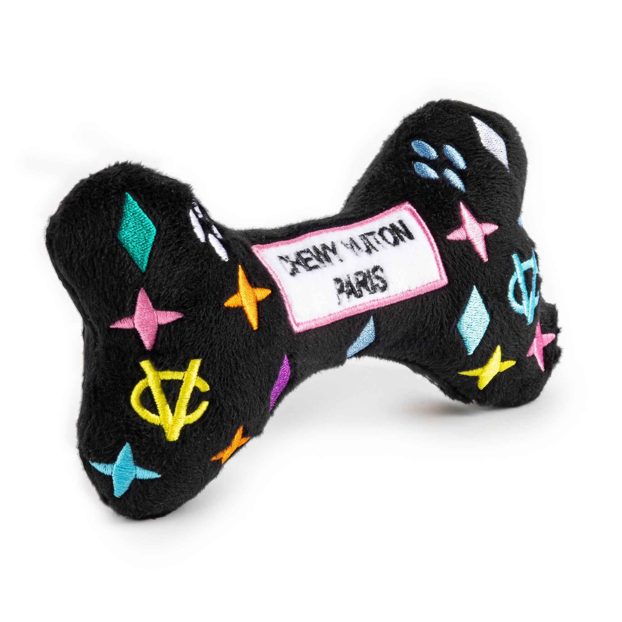 Haute Diggity Dog Black Monogram Chewy Vuiton Bone Plush Dog Toy