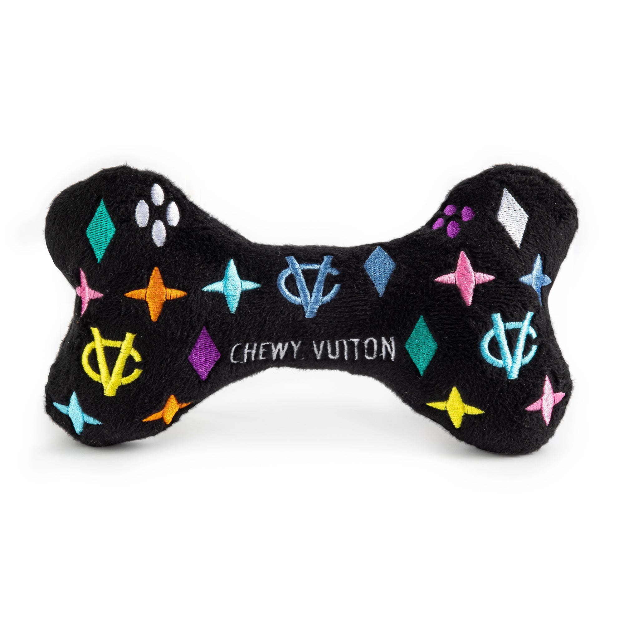 Haute Diggity Dog Black Monogram Chewy Vuiton Bone Plush Dog Toy