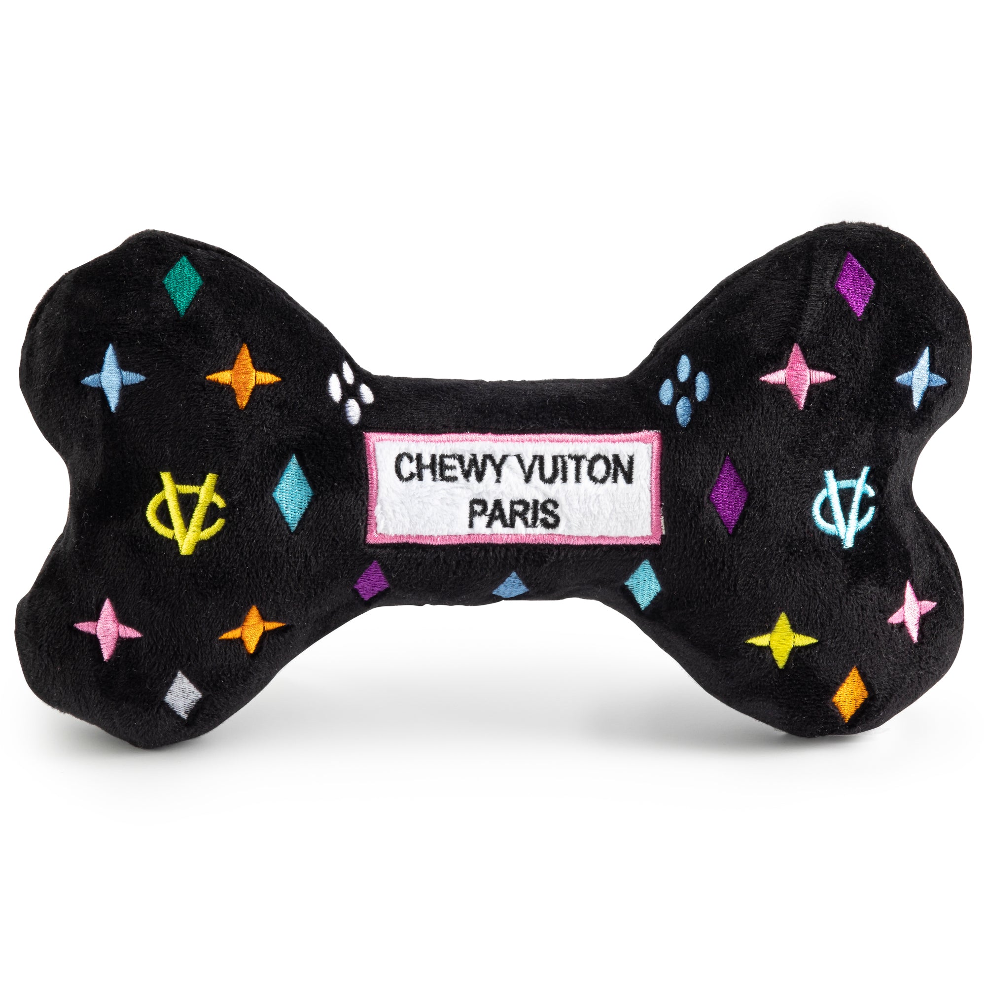 Haute Diggity Dog Black Monogram Chewy Vuiton Bone Plush Dog Toy