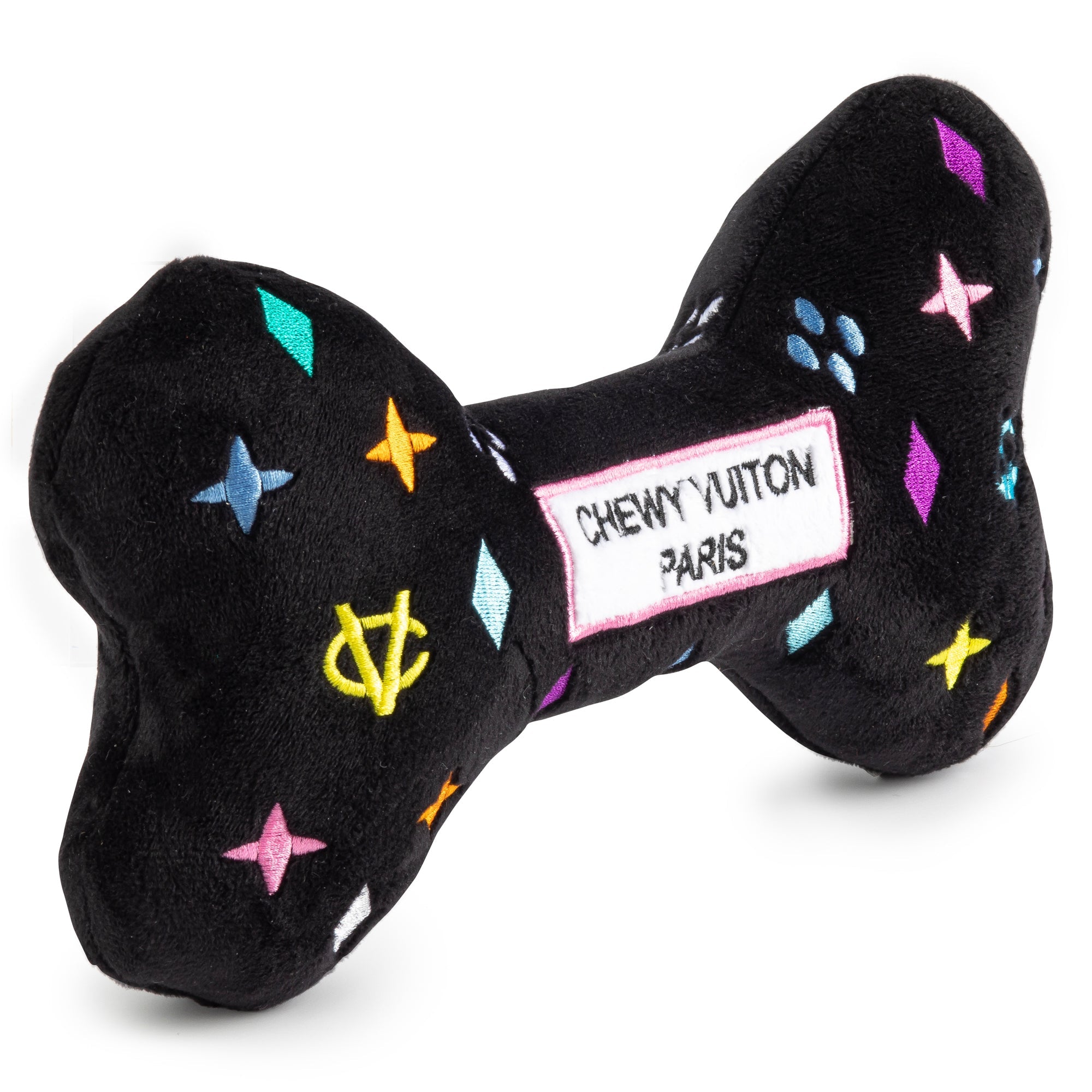 Haute Diggity Dog Black Monogram Chewy Vuiton Bone Plush Dog Toy