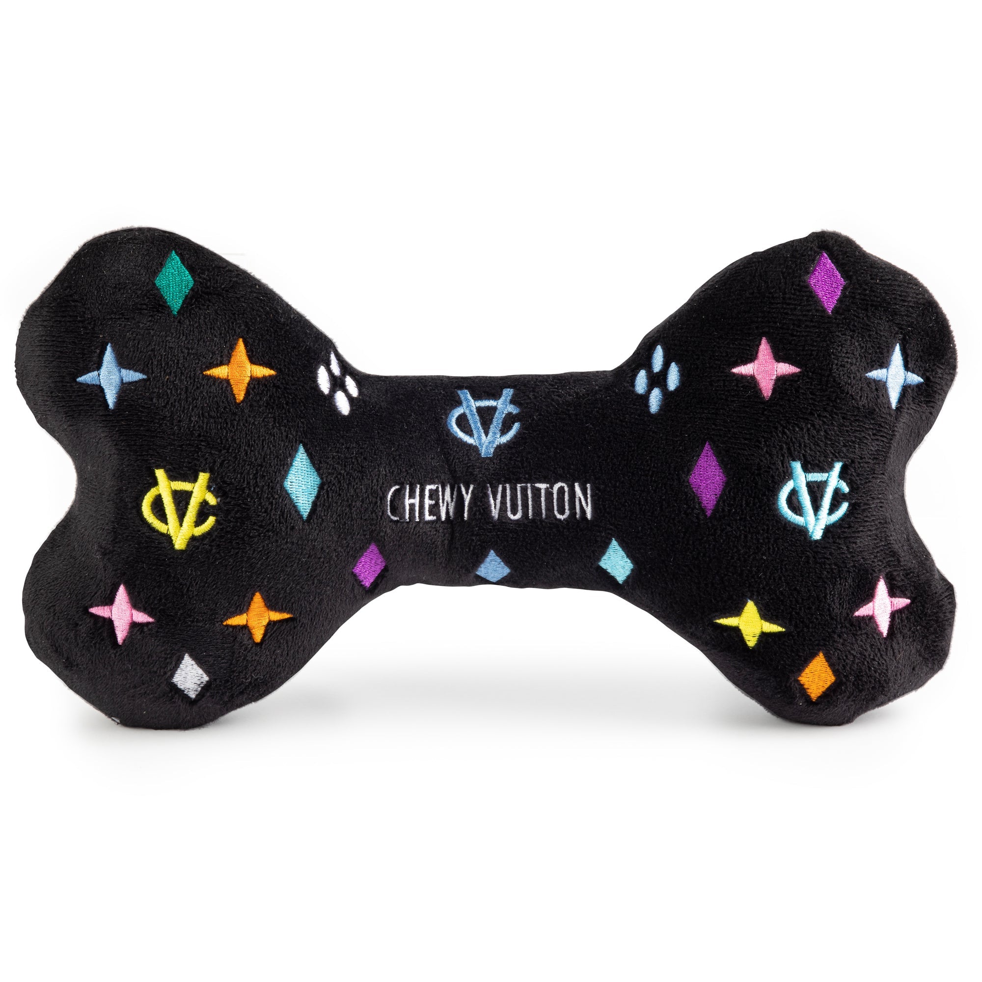 Haute Diggity Dog Black Monogram Chewy Vuiton Bone Plush Dog Toy