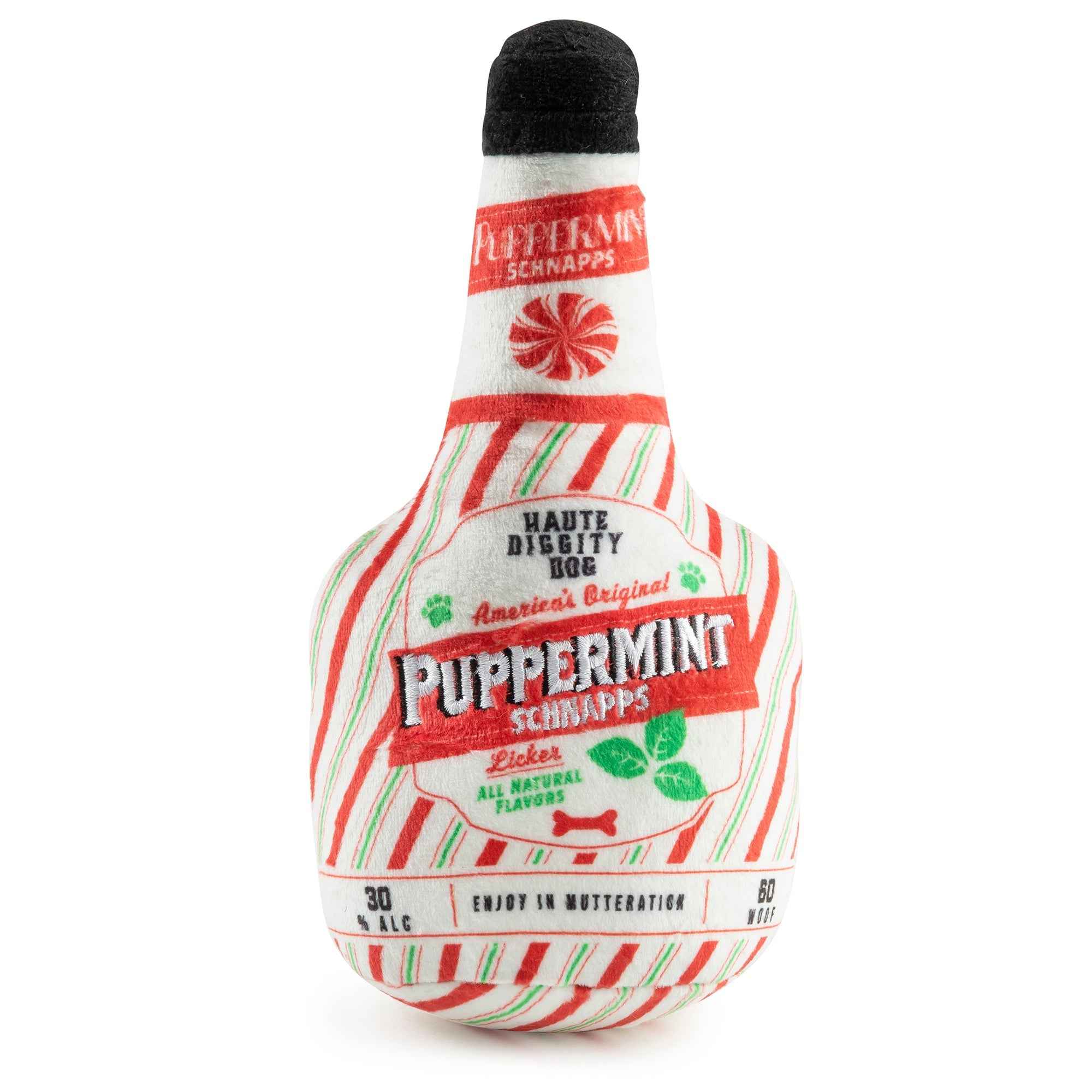 Haute Diggity Dog Puppermint Schnapps Bottle Holiday Christmas Plush Dog Toy