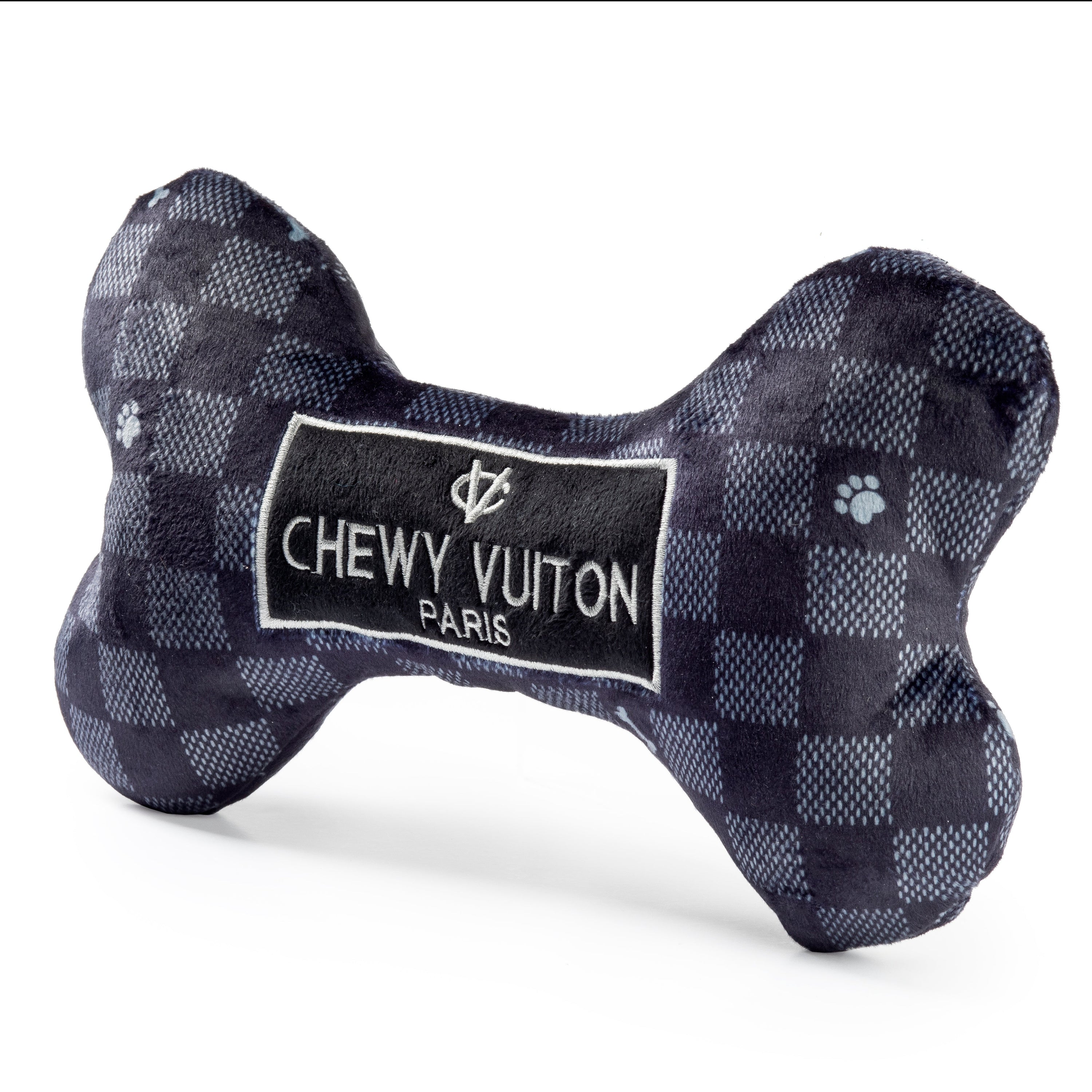 Haute Diggity Dog Black Checker Chewy Vuiton Bone Plush Dog Toy