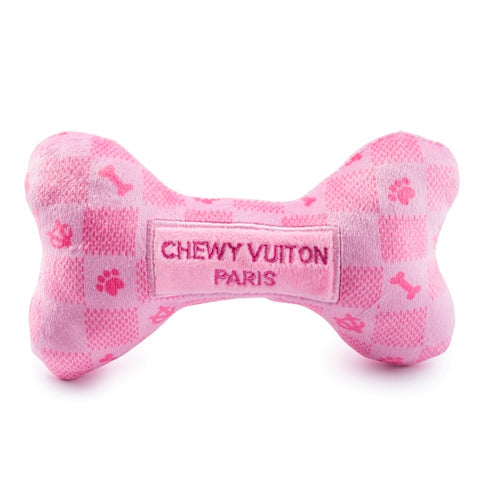 Haute Diggity Dog Pink Checker Chewy Vuiton Bone Plush Dog Toy