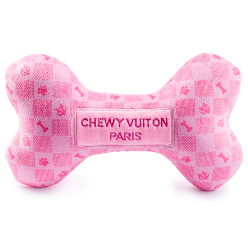 Haute Diggity Dog Pink Checker Chewy Vuiton Bone Plush Dog Toy