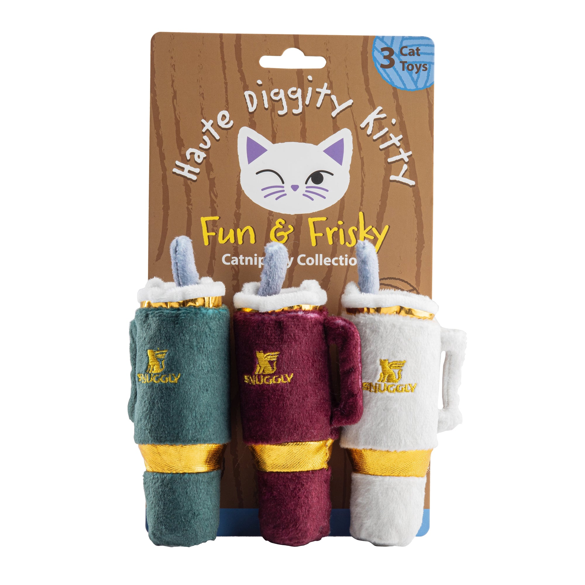 Haute Diggity Dog Holiday Snuggly Cup 3-Pack (Red, Ivory, & Green) Organic Catnip Toy