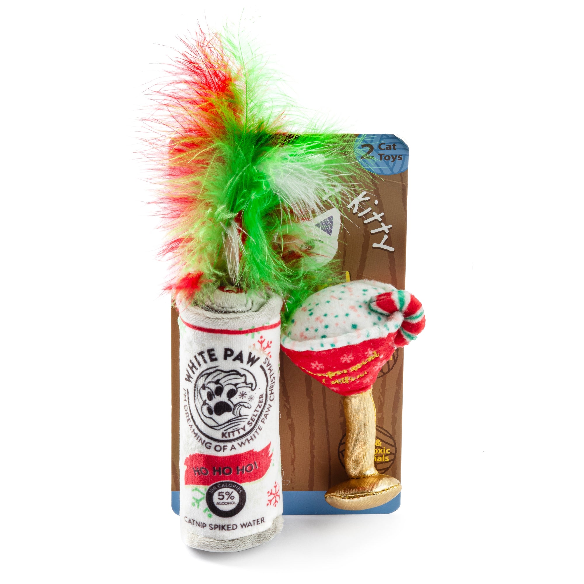 Haute Diggity Dog White Paw Kitty Seltzer & Pawpermint Cattini Christmas Cat Organic Catnip Toy