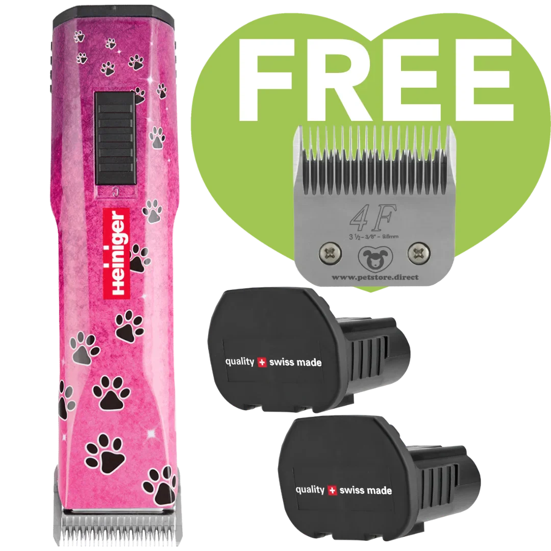 Pink Paws Saphir Cordless Clipper Two Batteries with 4F Blade by Heiniger