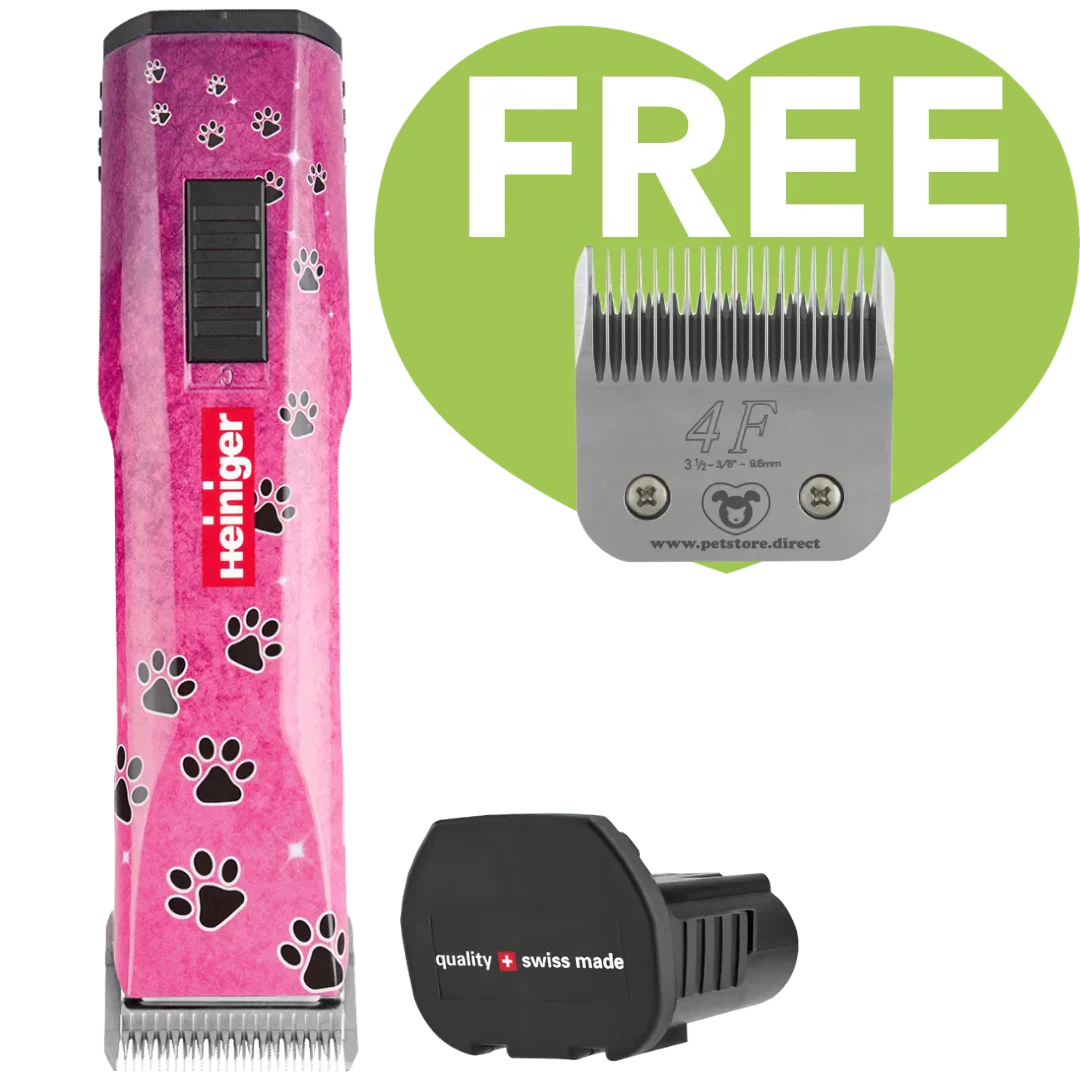 Pink Paws Saphir Cordless Clipper One Battery with 4F Blade by Heiniger