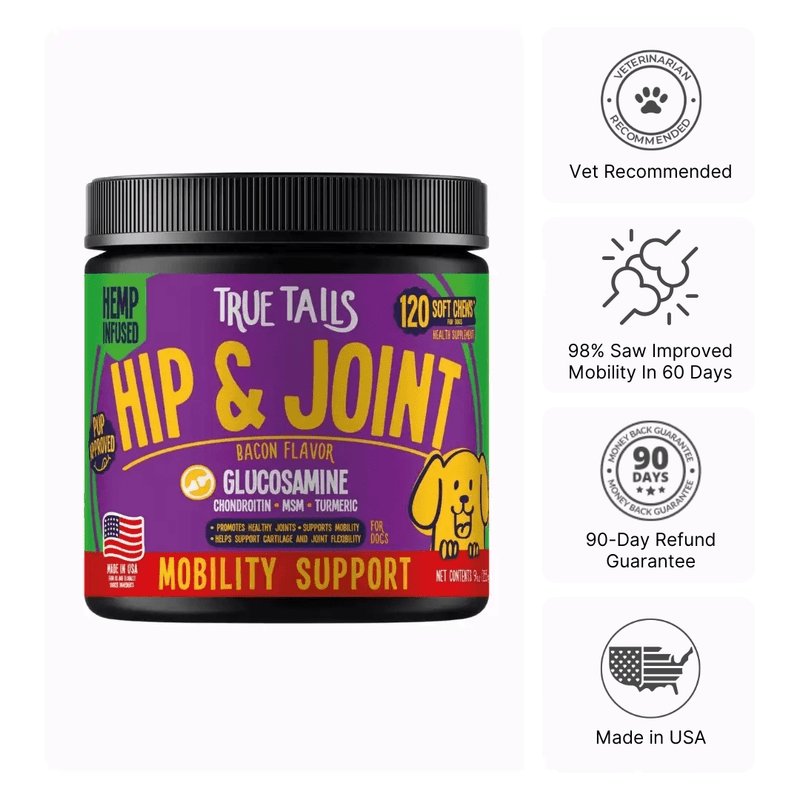 True Tails Hip & Joint Hemp Dog Chews, 120 Count, 9 oz