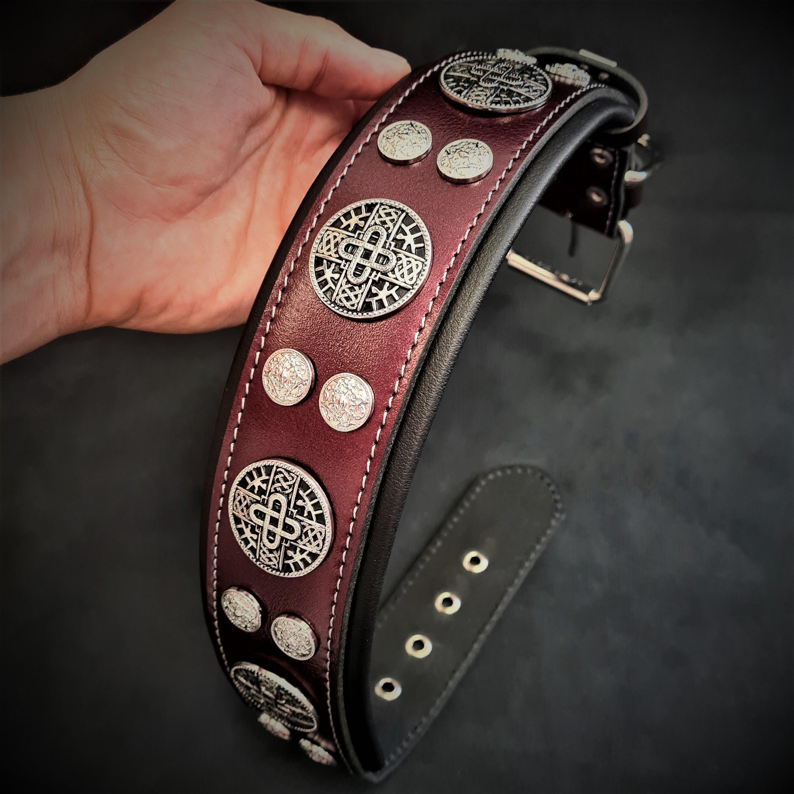 Bestia Dog Gear Genuine Leather Dog Collar - Burgundy 