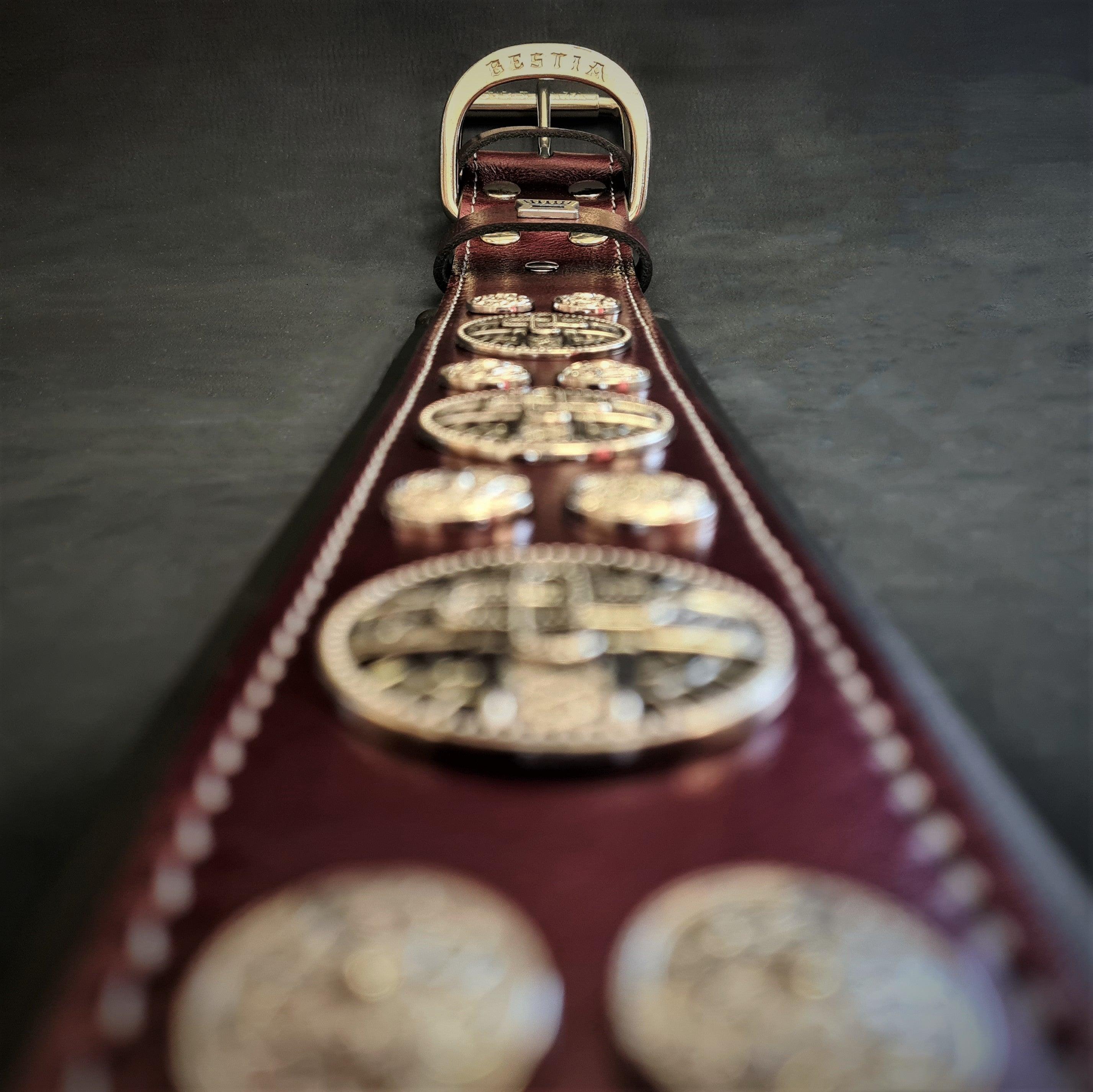 Bestia Dog Gear Genuine Leather Dog Collar - Burgundy 