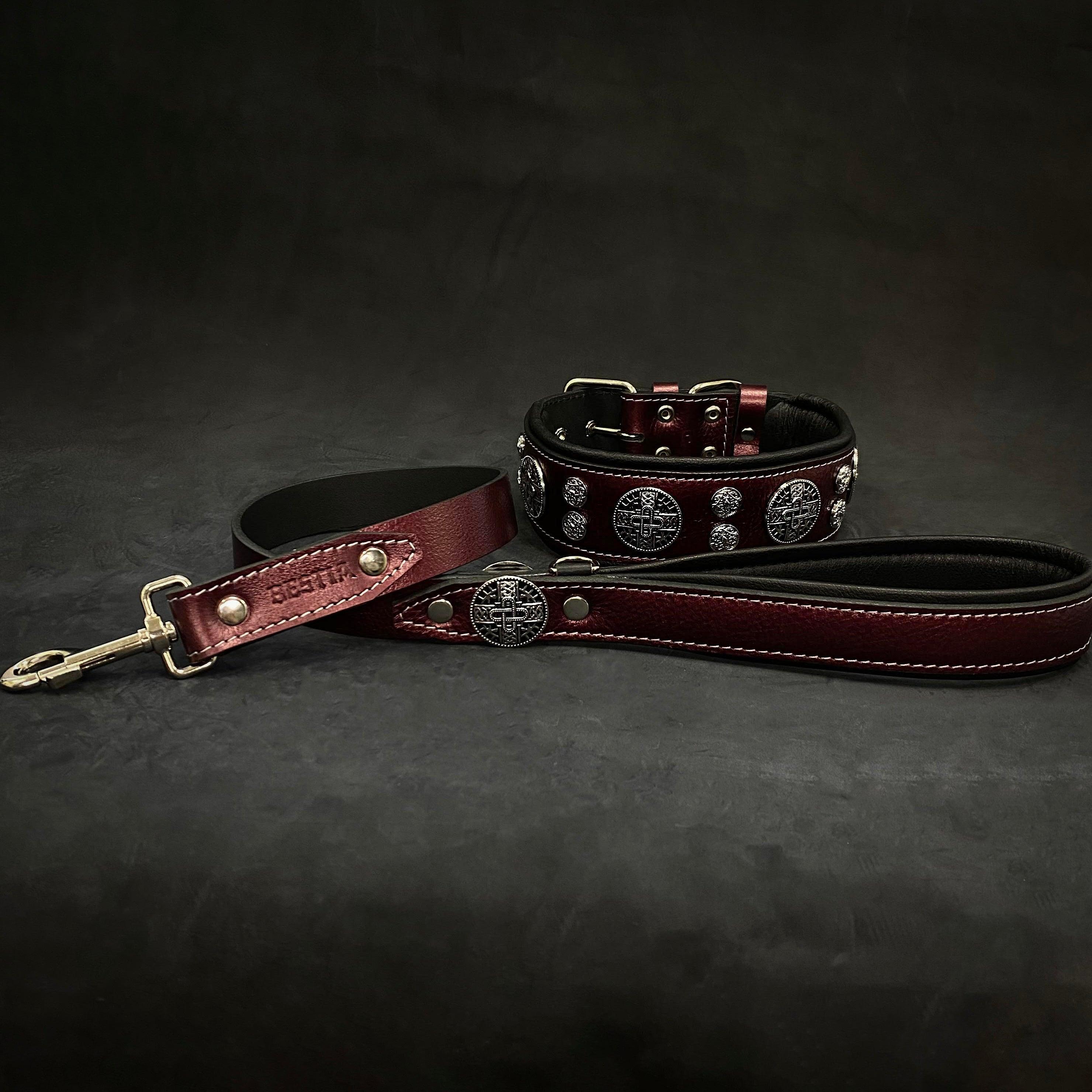Bestia Dog Gear Genuine Leather Dog Collar - Burgundy 