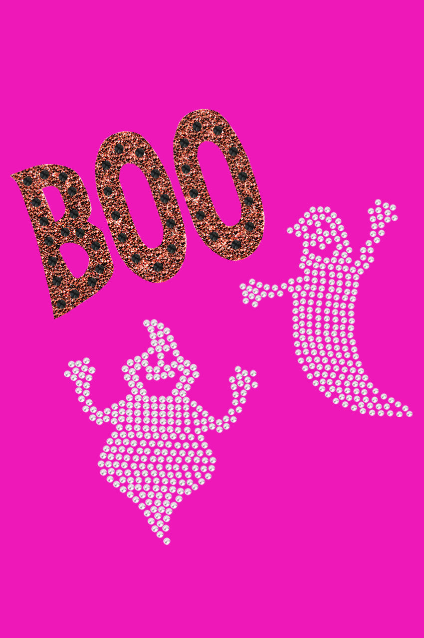 Orange Glitter Boo with Rhinestone Ghost - Womens T-shirt