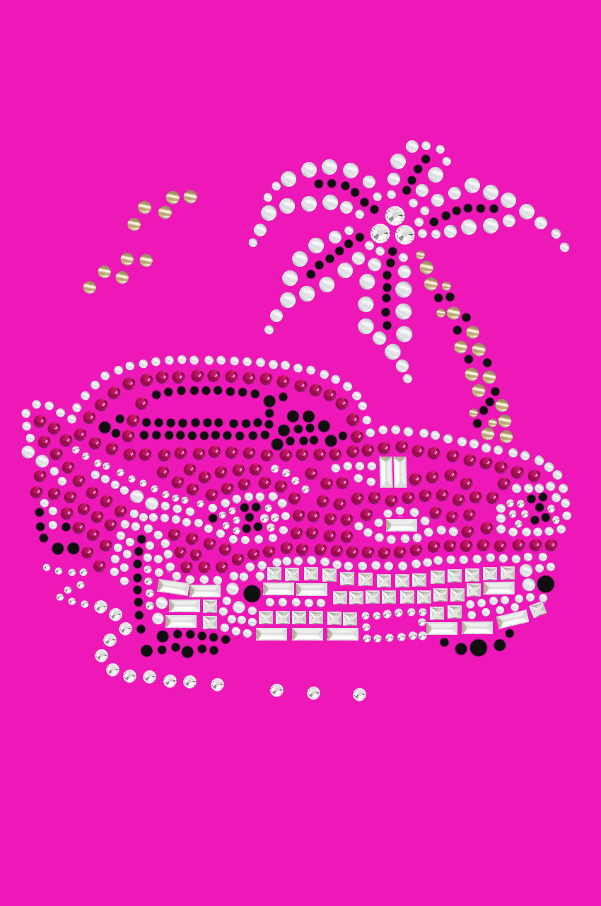 Car with Palm Tree (Pink) - Womens T-shirt