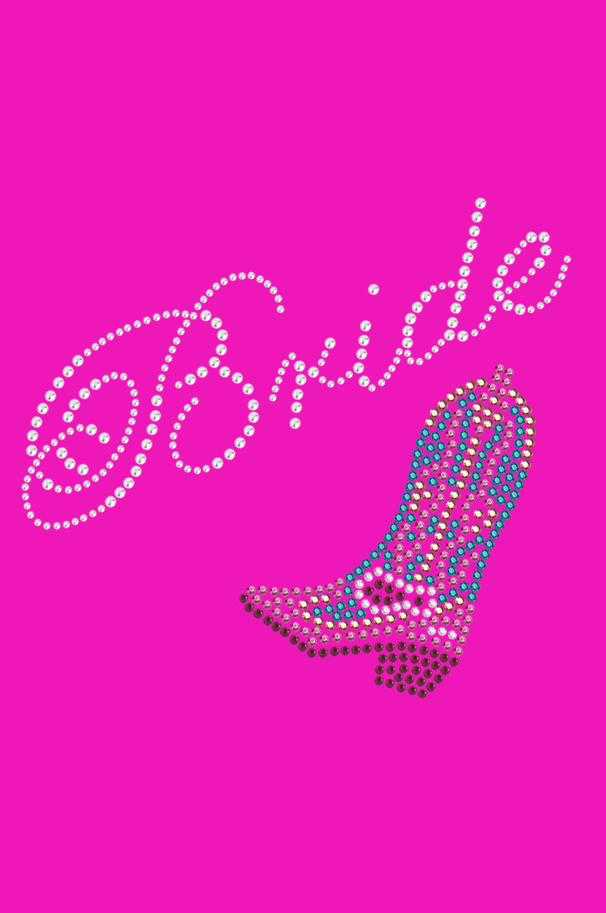 Bride with Pink/Turquoise Cowboy Boot- Womens T-shirt