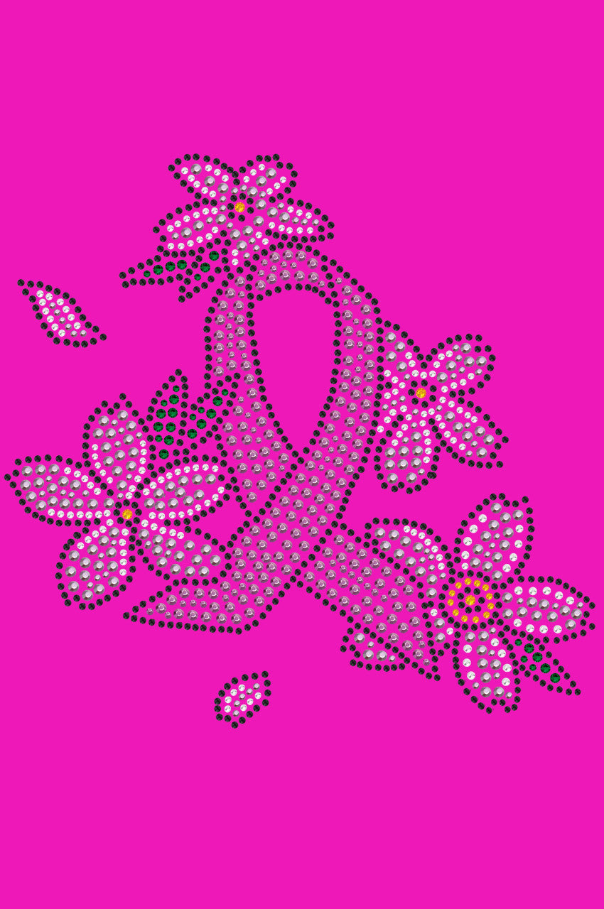 Pink Ribbon with Flowers - Womens T-shirt