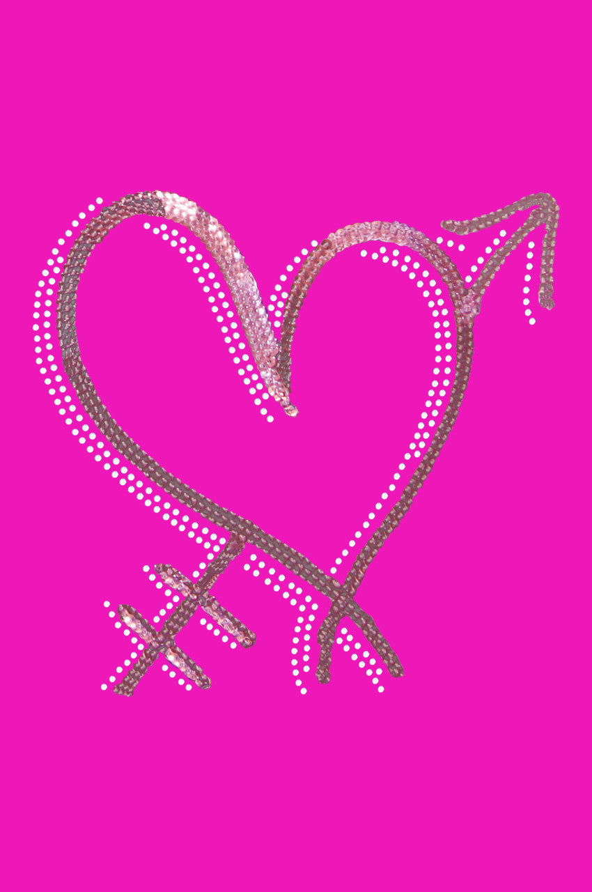 Pink Sequin Heart with Arrow - Womens T-shirt